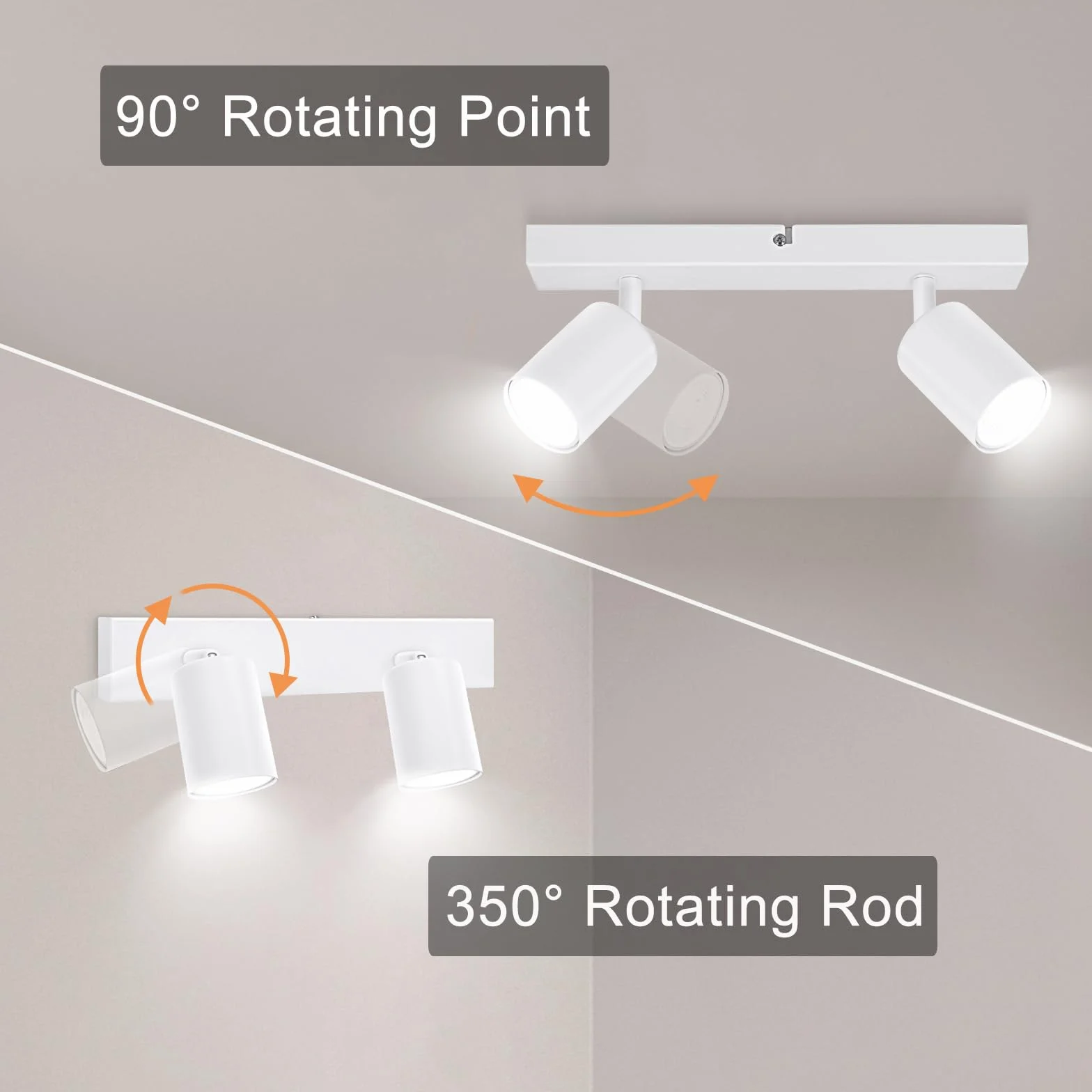 Ketom GU10 Lámpara de Techo 2 Focos Orientables, Blanco, Moderna, para Salón, Dormitorio, Cocina