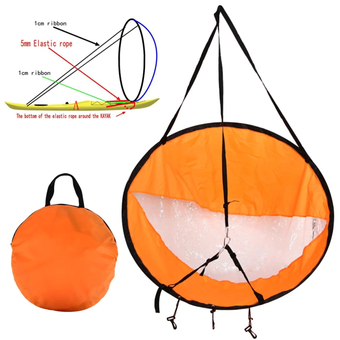 Vela de Kayak Plegable Vela de Viento para Kayak y Tabla de Paddle Surf, Poliéster Tafetán Naranja, Costuras Triple Reforzadas, para Navegación al Aire Libre