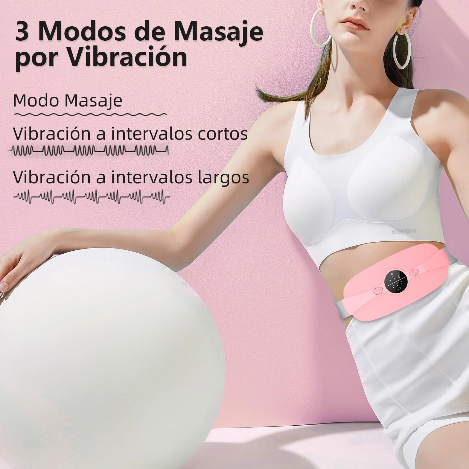 Almohadilla térmica menstrual, Cinturón de Calentamiento Eléctrico USB para el Vientre, 3 Niveles de Calor y 3 Modos de Masaje, Soporte de Espalda Calentado para Alivio Dolor Menstrual (Rose)