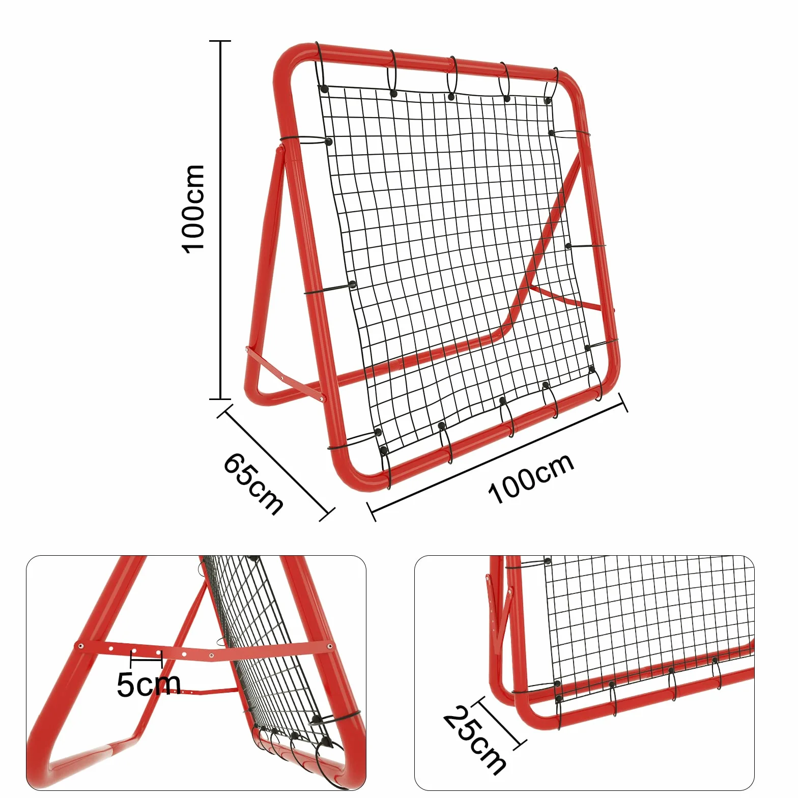 Red de rebote de fútbol, red de rebote para entrenamiento de fútbol, béisbol, tenis, ajustable, 5 niveles, plegable, para futbolín, atleta, para niños (100 x 100 x 65 cm)