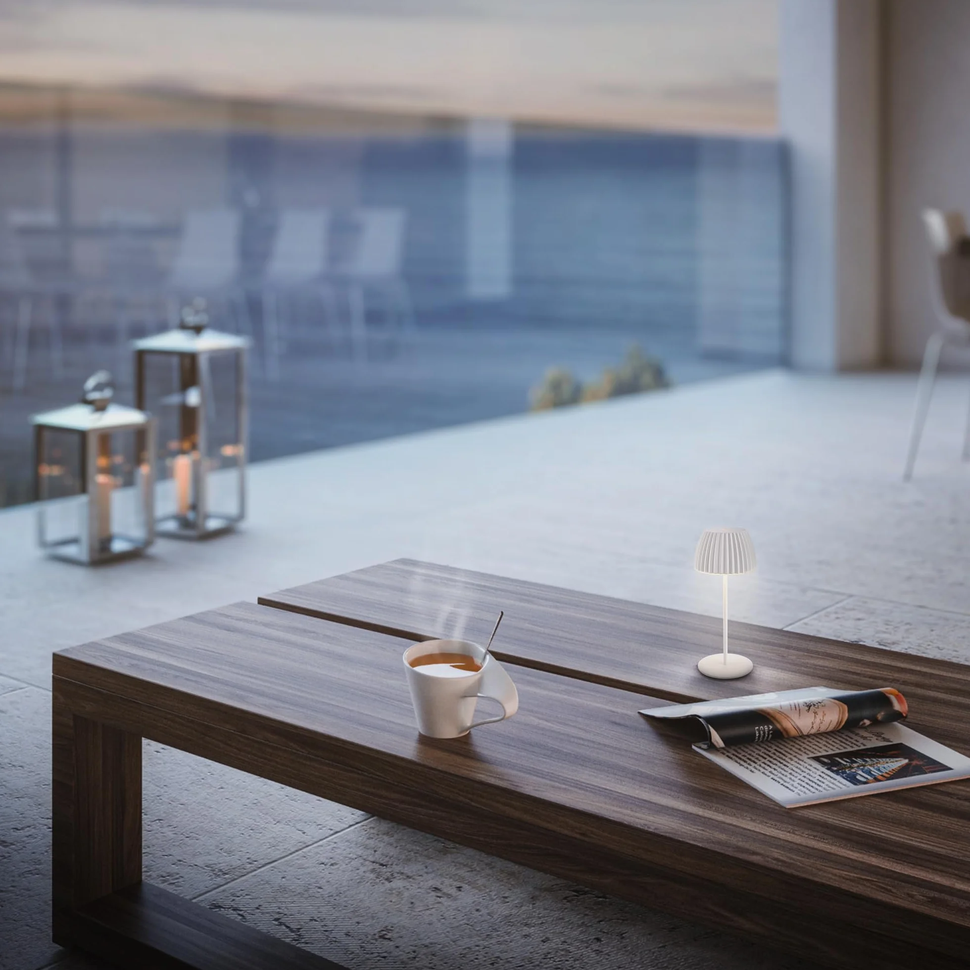 BRILONER Riffle Mini lámpara de mesa LED inalámbrica IP44 con regulador táctil, 8,5x20 cm, blanco