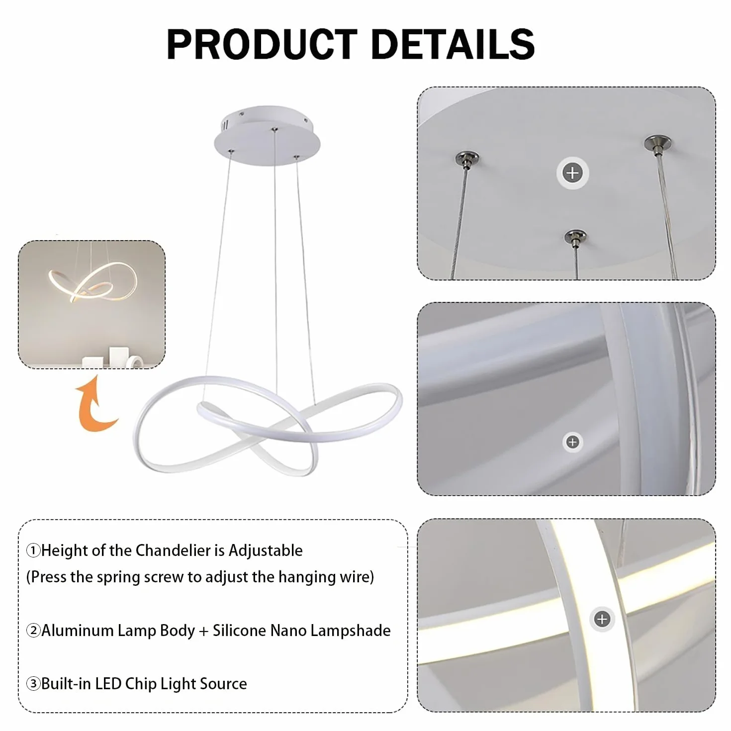 LED Lampara Techo Colgante 30W Regulable Altura Ajustable 50cm