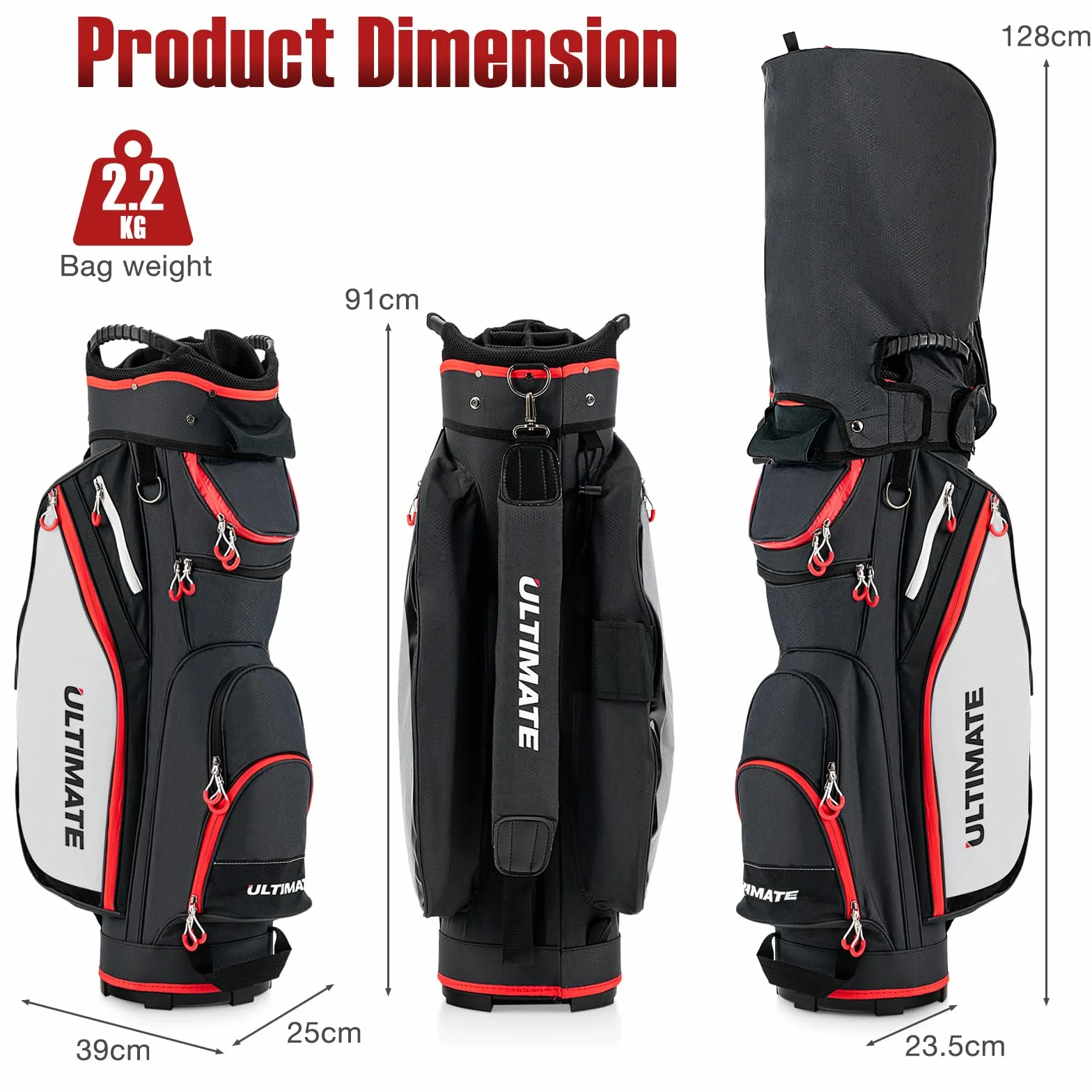 LIFEZEAL Bolsa de Golf con Funda para Lluvia, Bolsa de Carro para Palos de Golf con 14 Divisores y 8 Bolsillos, Funda de Golf con Cremallera Bolsa Térmica, Funda para Palos de Golf