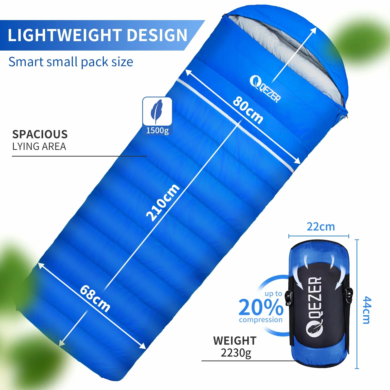 Saco de Dormir Plumón 220 cm x 80 cm 10 ℃ / 0 ℃ / -10 ℃ /-20℃ Saco de Dormir 4 Estaciones Ultraligero Adultos y Niños,Sleeping Bag para Camping y Senderismo