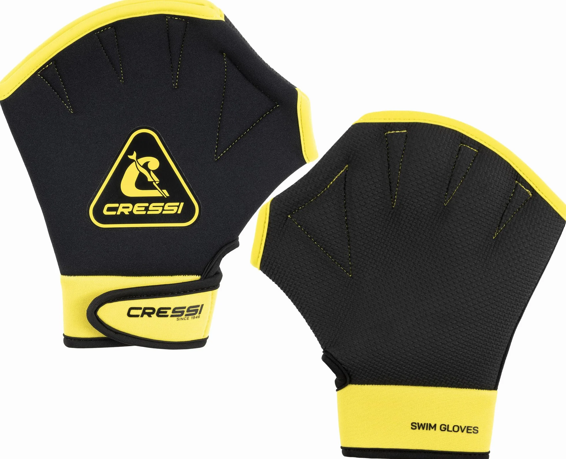 CRESSI Aqua Boost Swim Gloves Black/Yellow - Guantes Palmeados Unisex Neopreno Ultraspan Negro/Amarillo con Correa, para Natación, Entrenamiento Brazos, Espalda y Hombros, Aquafitness, Aquagym