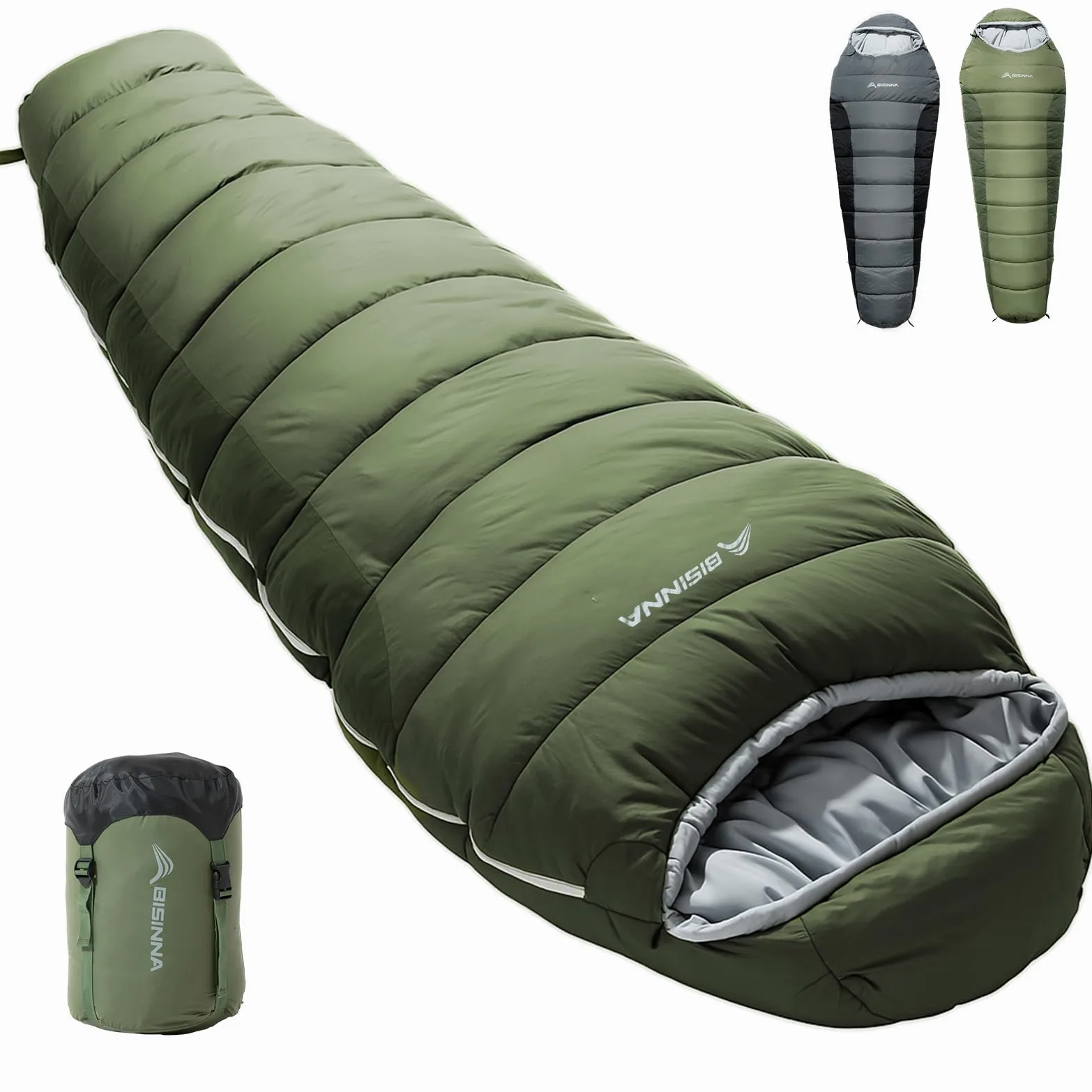 BISINNA Saco de Dormir Momia Adulto Impermeable -10°C a 5°C 400GSM 4 Estaciones Cremallera YKK Senderismo Camping