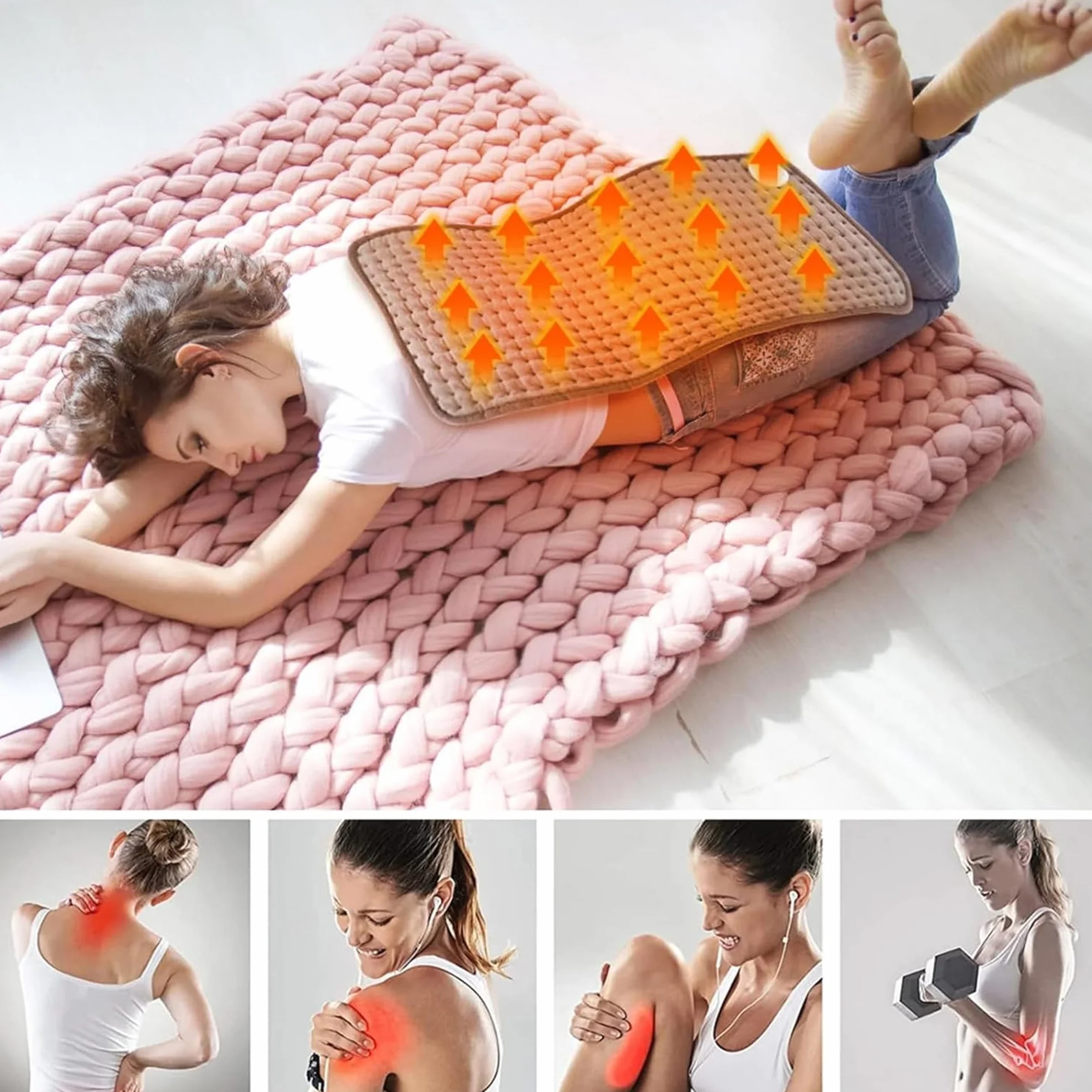 Almohadilla Eléctrica 30 x 60 cm para Espalda, Cuello y Abdomen, Cojín Calefactor con Pantalla Digital, 9 Niveles de Calor y Apagado Automático, Uso Doméstico