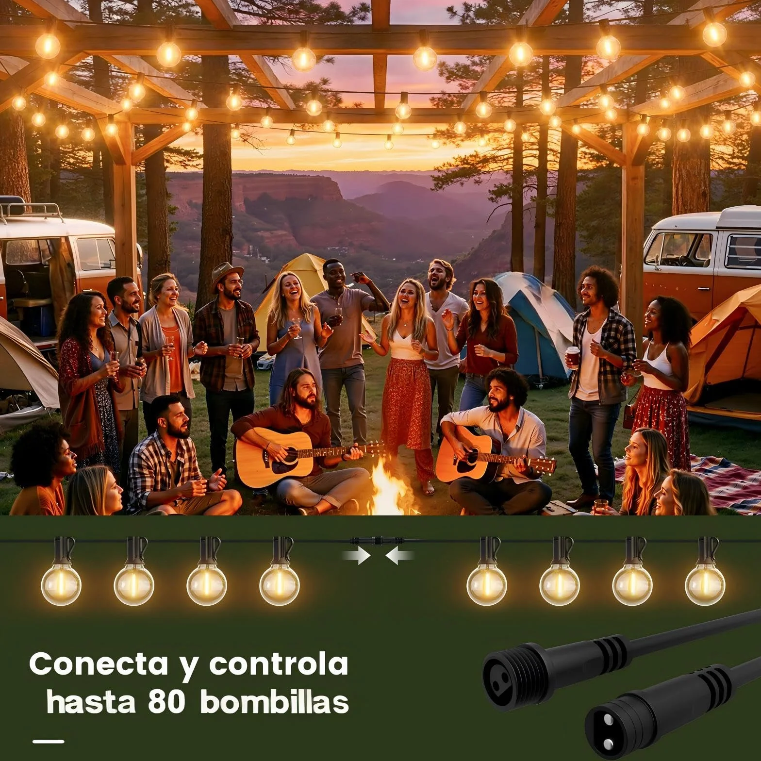 Yuusei Guirnalda Luces LED Exterior 40MX2 Mando Distancia IP45 2700K Blanco Cálido G40 Irrompibles 80M