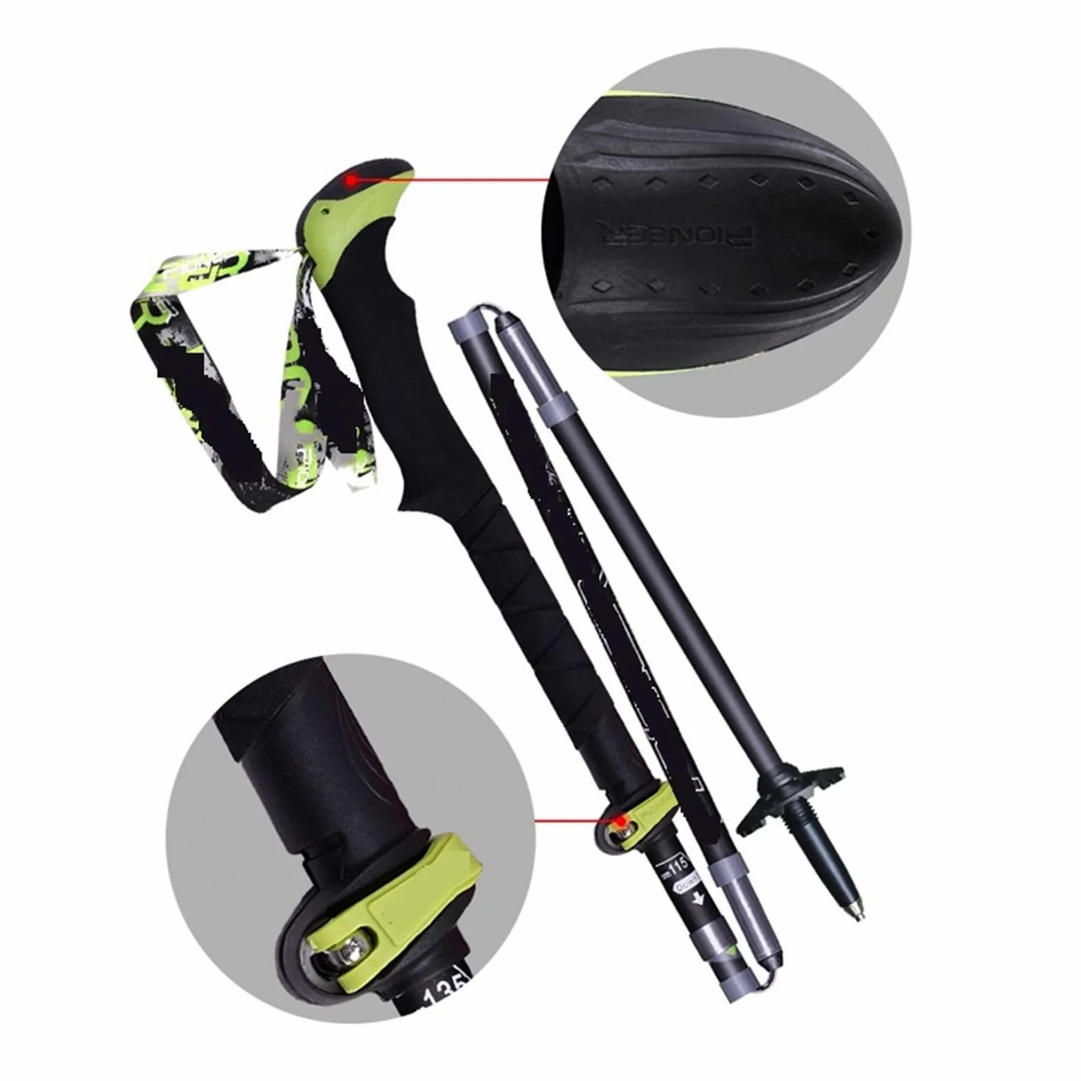 Bastón de Trekking Plegable, Ligero y de Cierre rápido, para Senderismo, Carreras, Exteriores, Fibra de Carbono, 115-135 cm