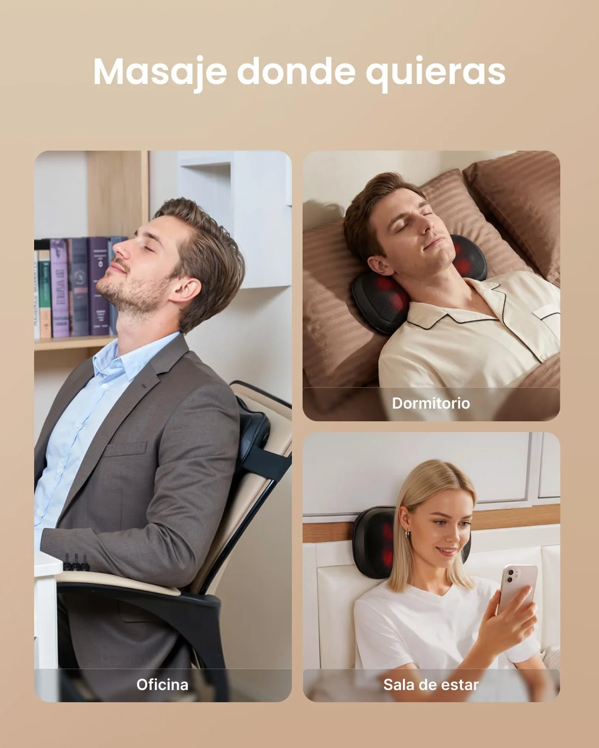 RENPHO Masajeador Espalda con Calor, 3 Velocidades Shiatsu Eléctrico Cojin Masaje Cuello y Hombros