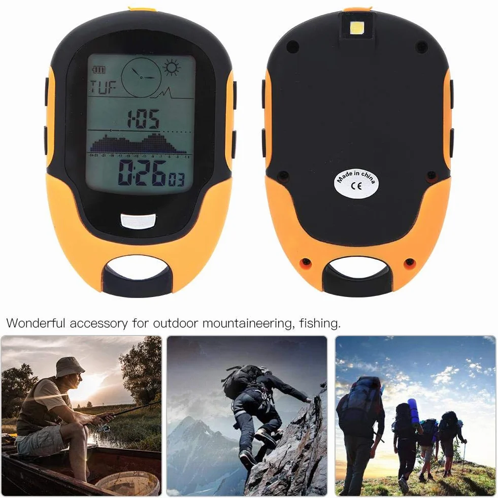 MAGT Brujula Digital Altimetro Digital Brujula Altimetro, SUNROAD Altímetro Digital multifunción para montañismo al Aire Libre FR500 Barómetro de Pesca con brújula(Amarillo)