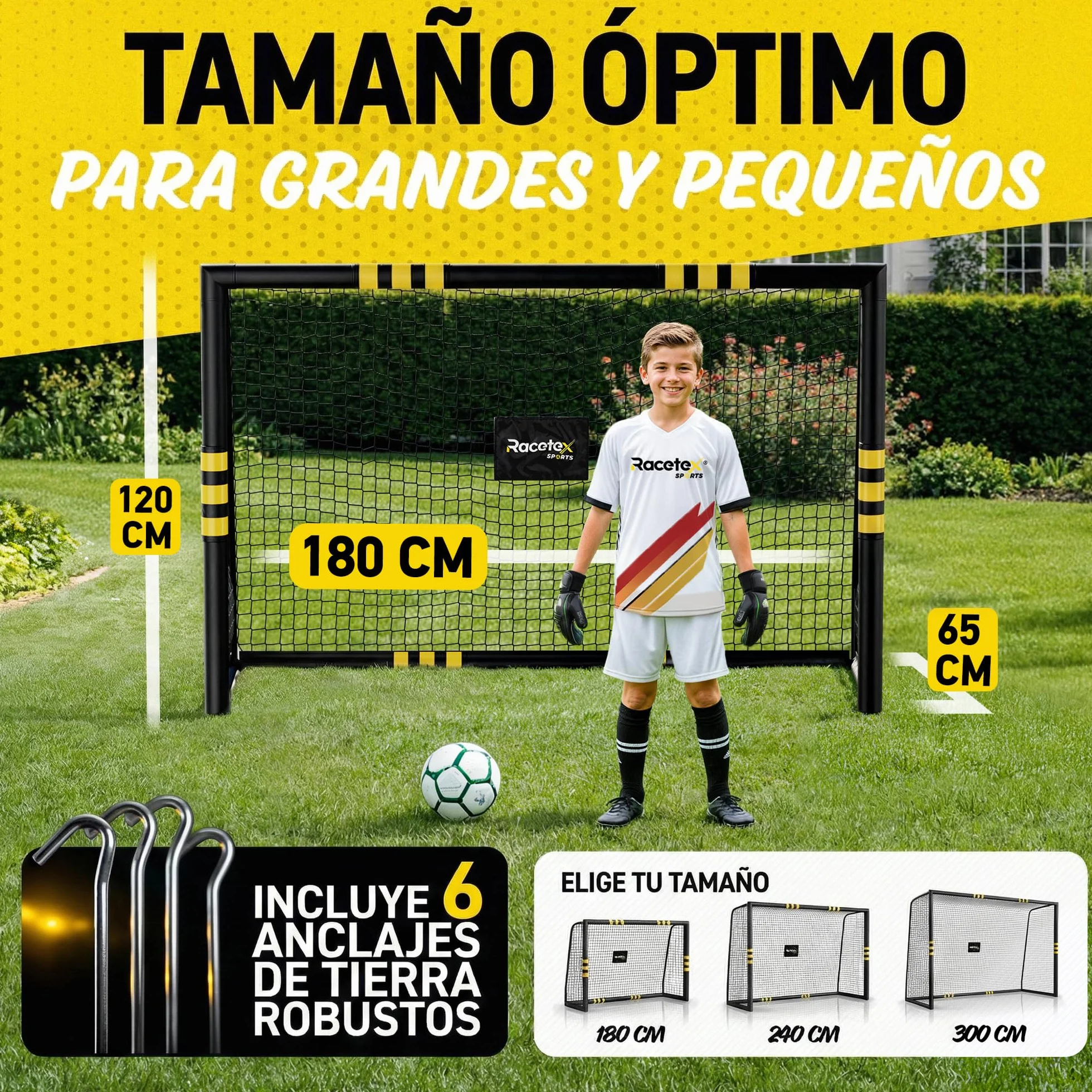 Portería de Fútbol Grande para Niños Racetex con Recubrimiento Anticorrosivo e Incluye Anclajes