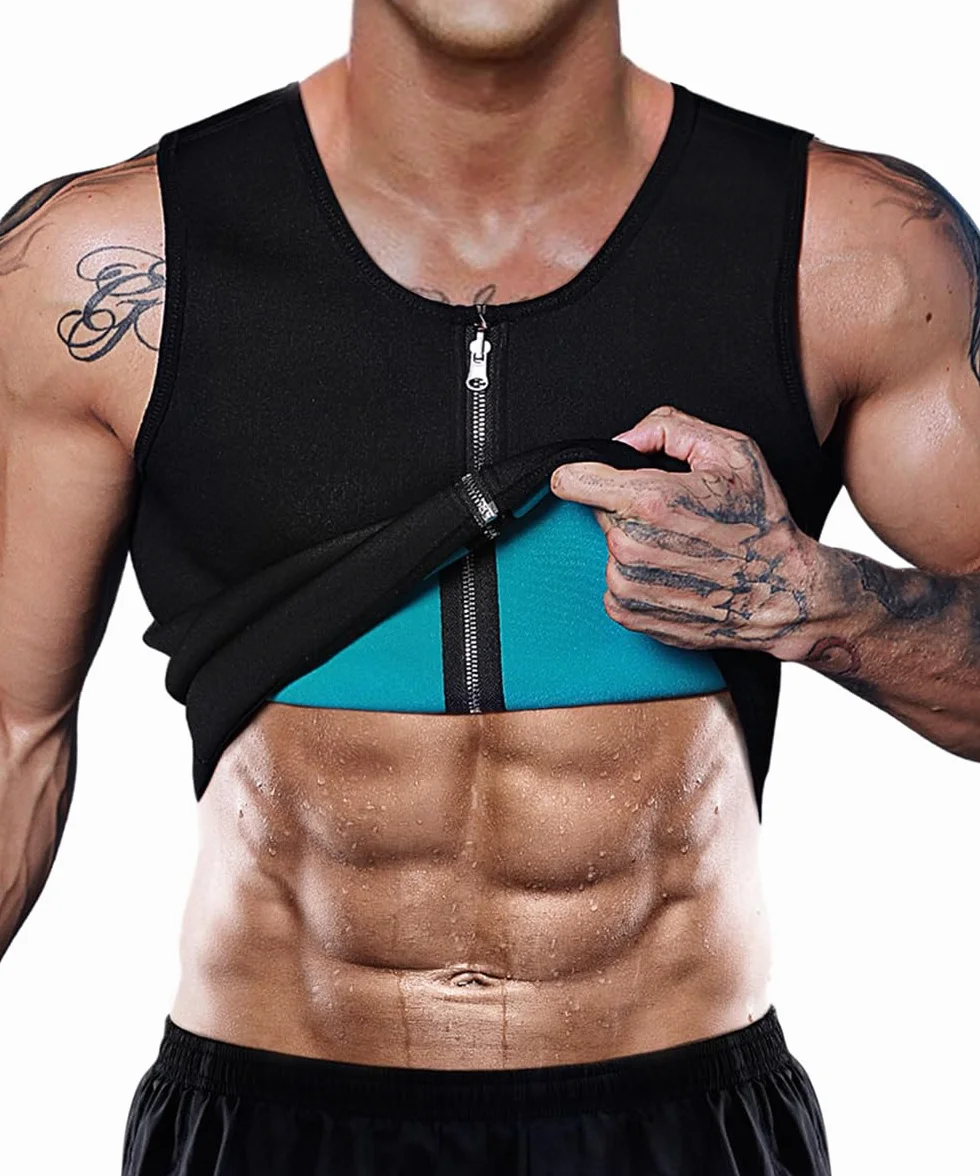 Chaleco Sauna Deportivo Hombre Camiseta Fitness Faja Compresión para Sudoración, Reductora de Neopreno con Cremallera