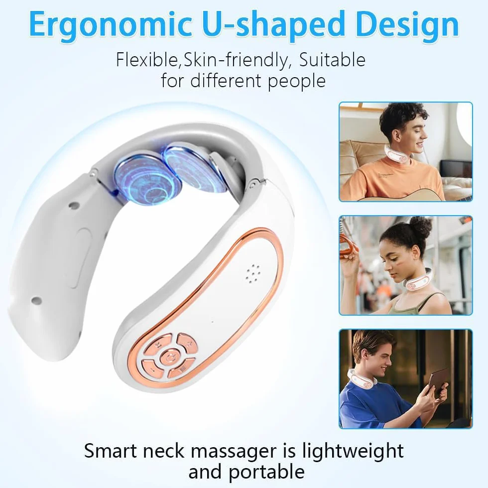 Masajeador Cuello Cervical Eléctrico Portátil, 3 Niveles Calefacción, 4 Modos Masaje, 15 Niveles Intensidad
