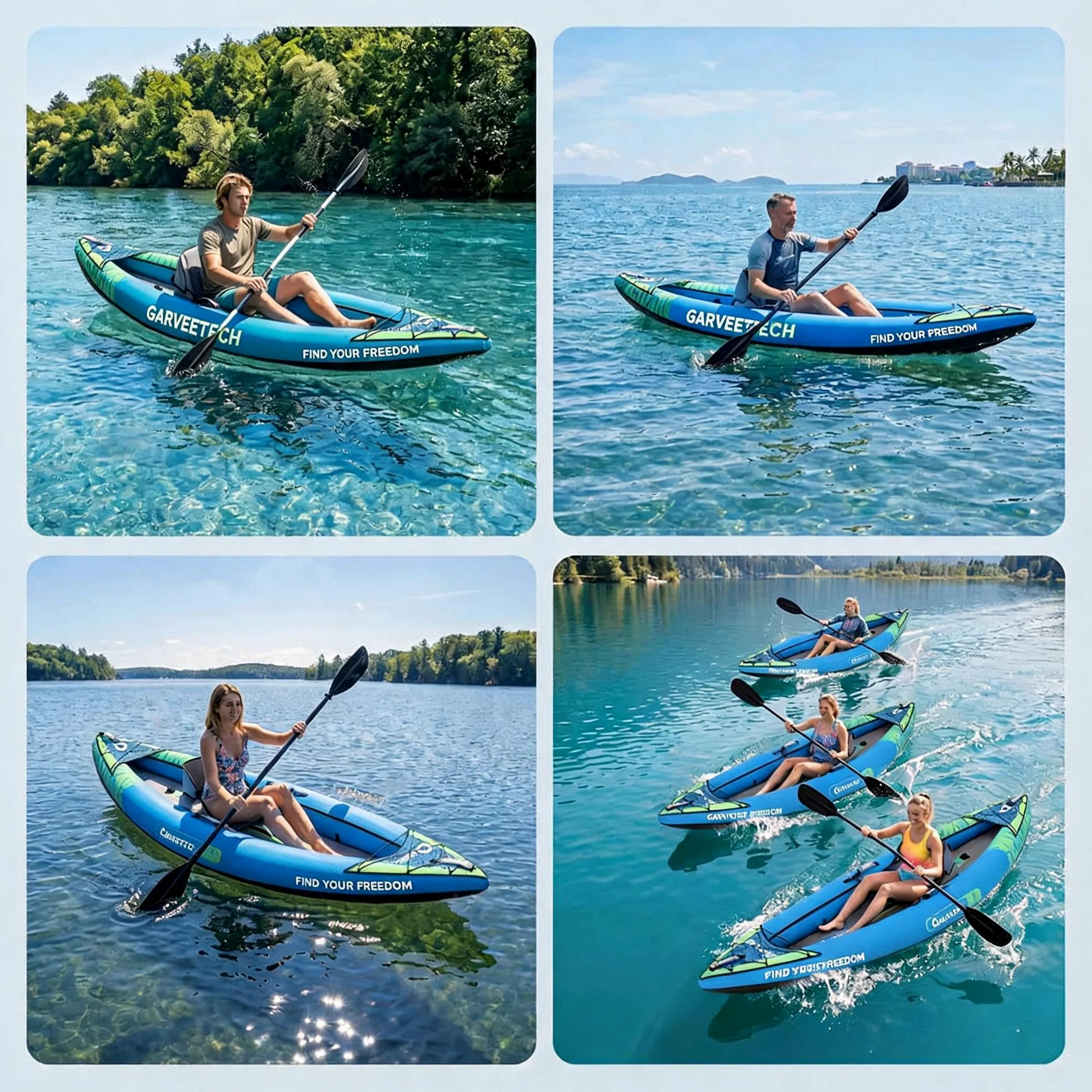 GarveeTech Kayak Inflable 1 Plaza, 900D Antipinchazos, 300x93x40 cm | Kayak inflable 1 plaza, 900D resistente a pinchazos, para lago y río, 300 x 93 x 40 cm