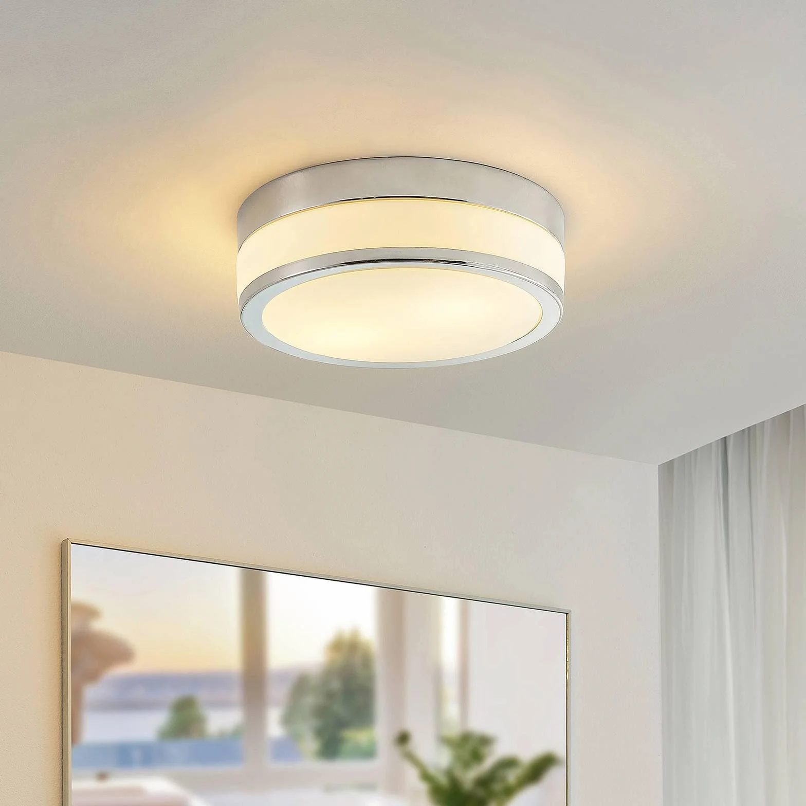 Lindby Lámpara de techo Flavi Plateado Vidrio 2 llamas E27 para Cuarto baño