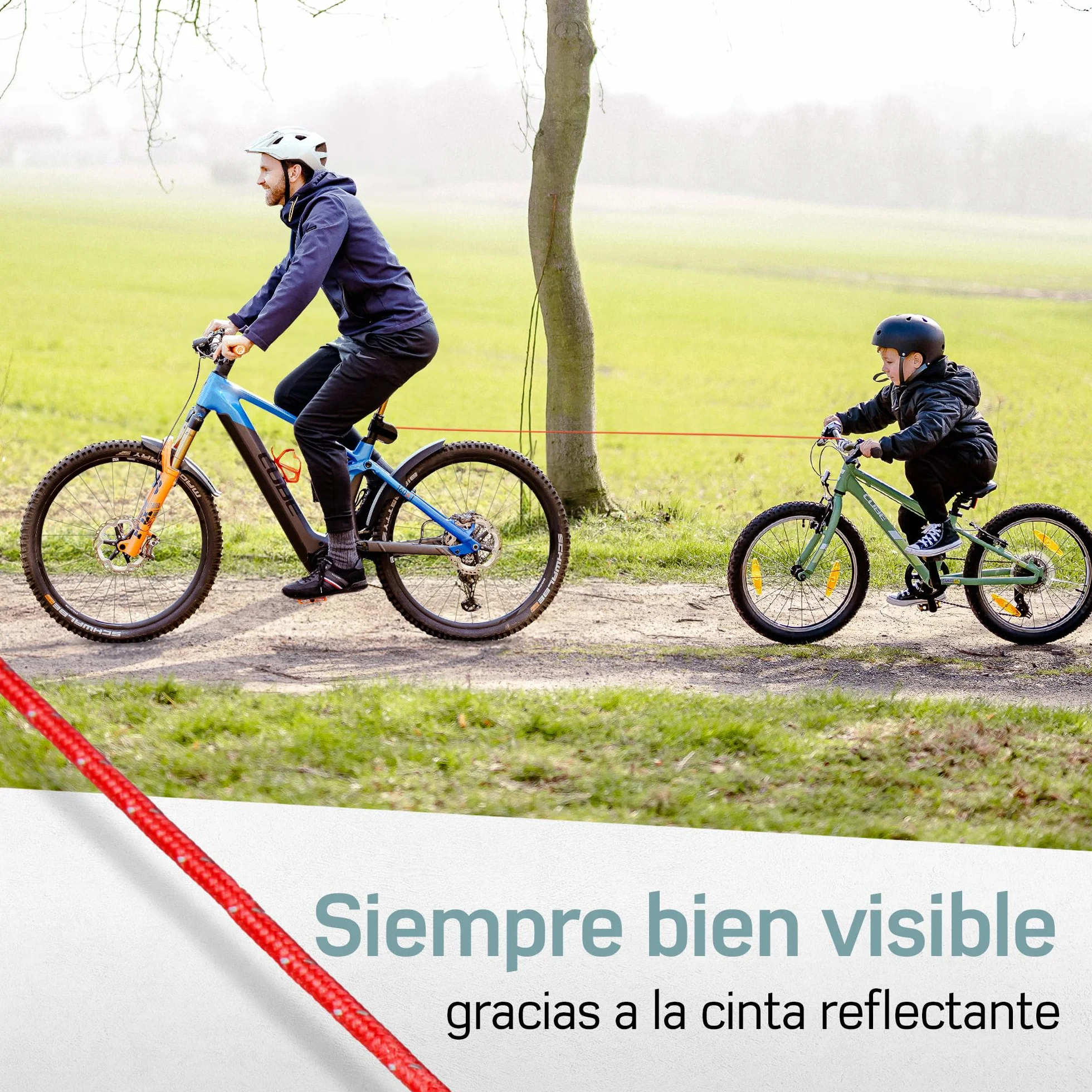 Borgen Cuerda de Remolque para Bicicletas para Niños y Adultos, Acoplamiento y Desacoplamiento Seguros y Fáciles, Adecuado para Woom, Carga hasta 120 kg, Universalmente Adecuado.