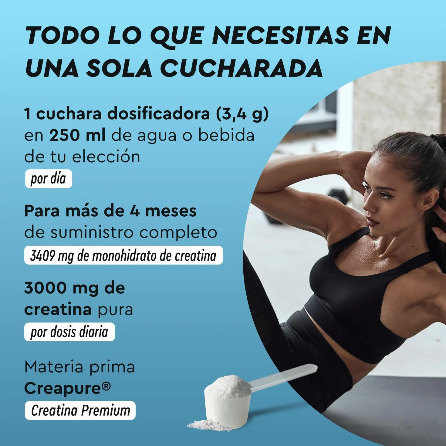 Creatina Monohidratada 500 g Creapure® Polvo Micronizado 99,99% puro 147 porciones 3409mg por día Alemania Sin aditivos