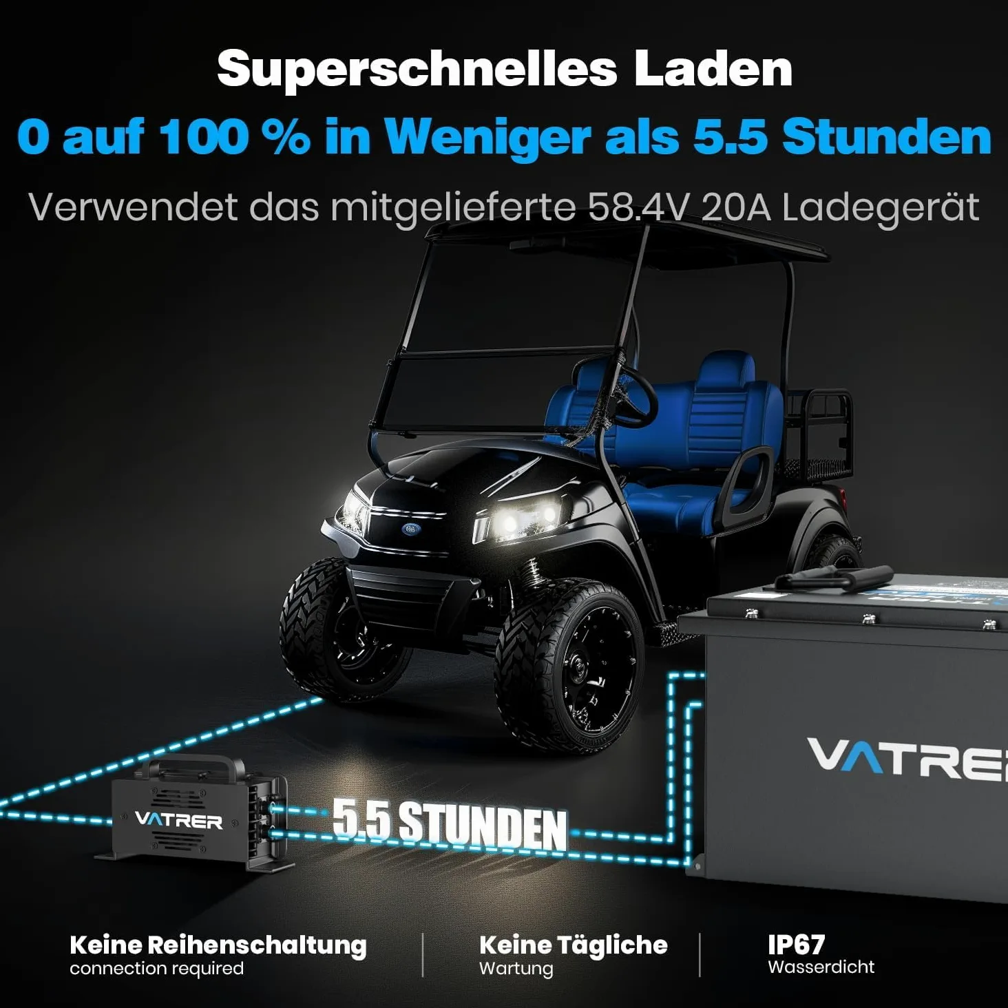 VATRER POWER Batterie LiFePO4 51,2V 105Ah Voiturette Golf, Écran Tactile | App Bluetooth · BMS inteligente de 200 A ·Compatible con Club Car, EZGO, Yamaha, Garia, Melex e Italcar