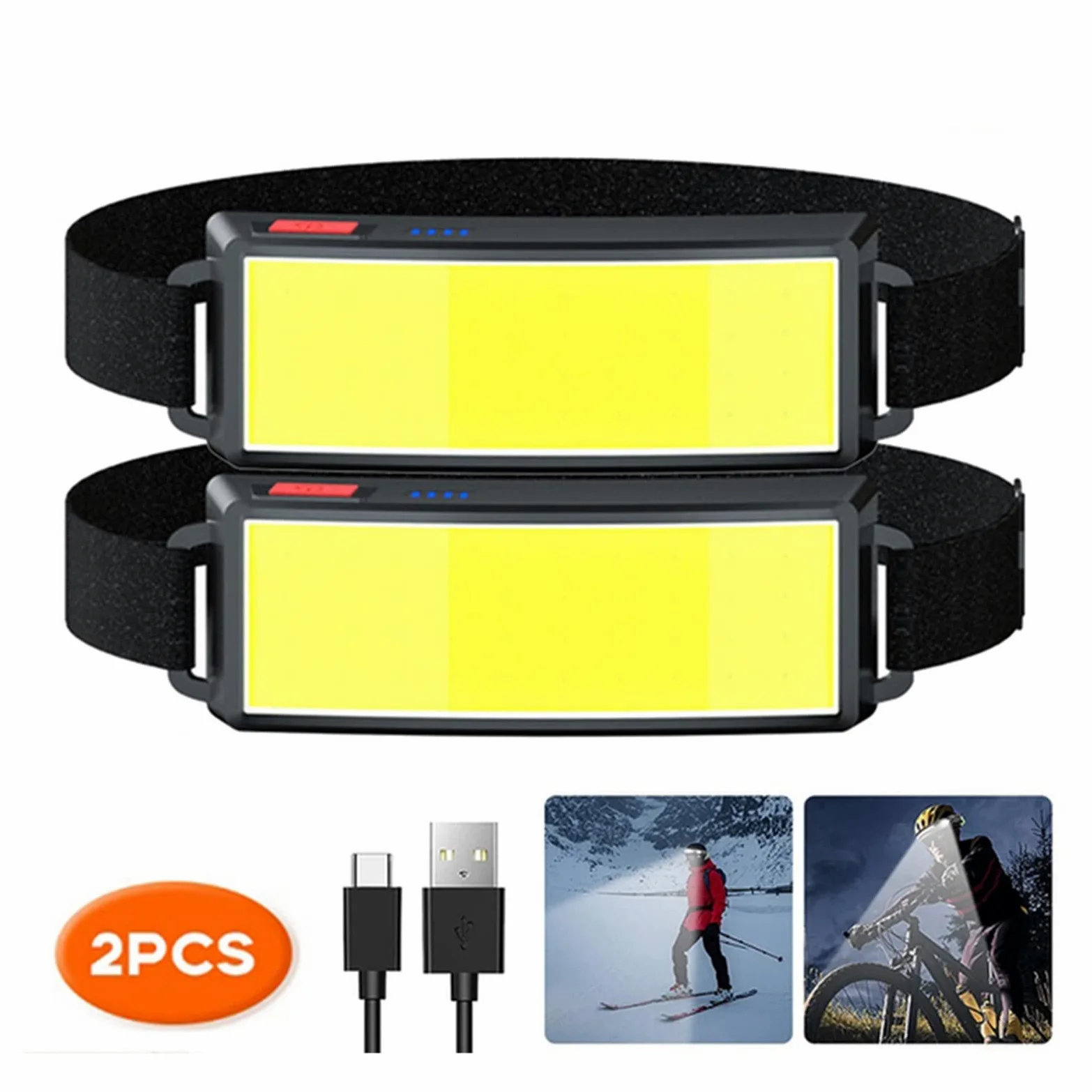 MyrRhe Linterna Frontal LED COB Recargable por USB: 3 Modos, Ideal para Senderismo y Acampada, Opciones de Colores Vibrantes