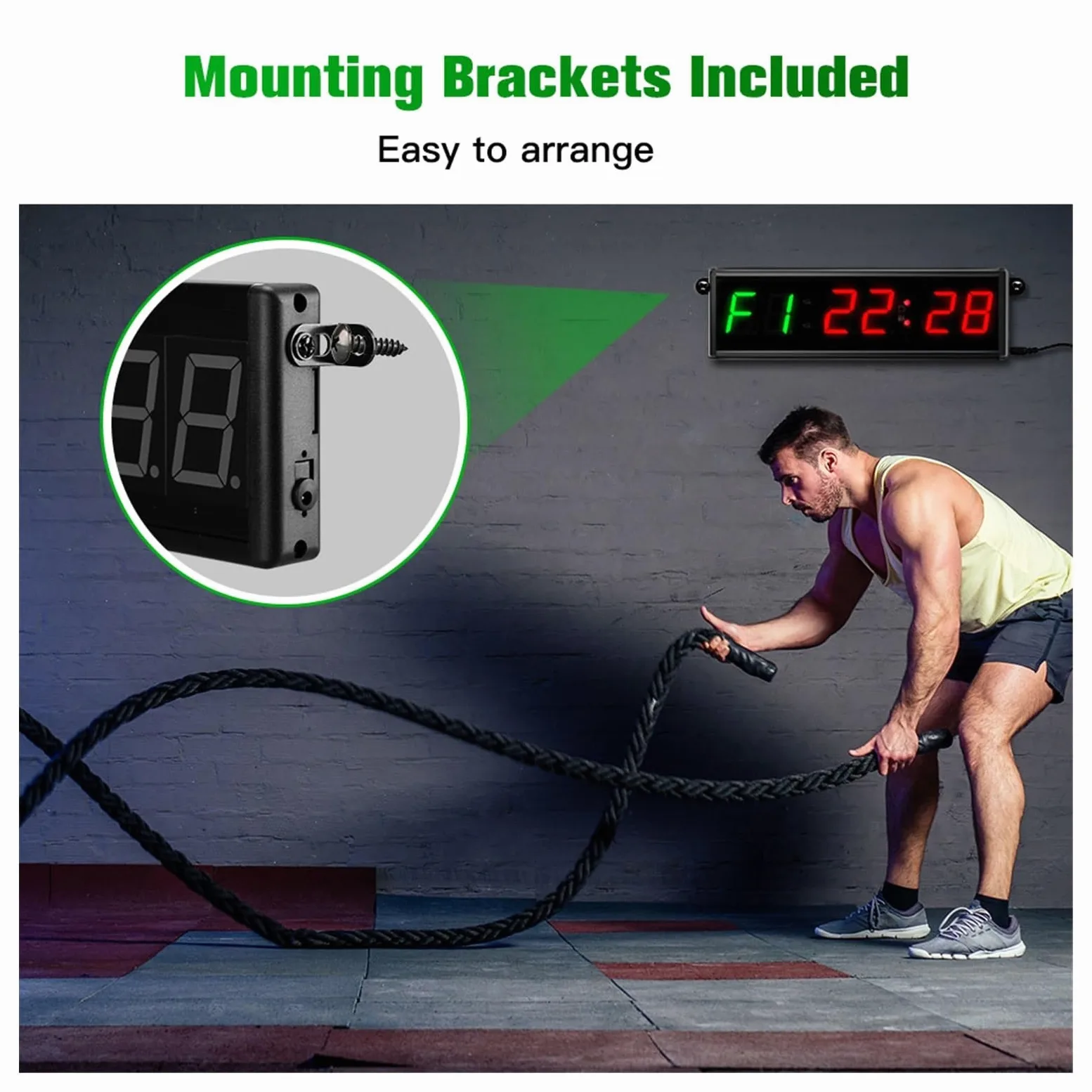 Temporizador de Gimnasio, Temporizador de Gimnasio de 2,3 ", Temporizador de intervalo LED, Reloj de Pared de Cuenta Regresiva Digital, Temporizador de Fitness, dígitos de 2,3 Pulgadas, cronómetro de