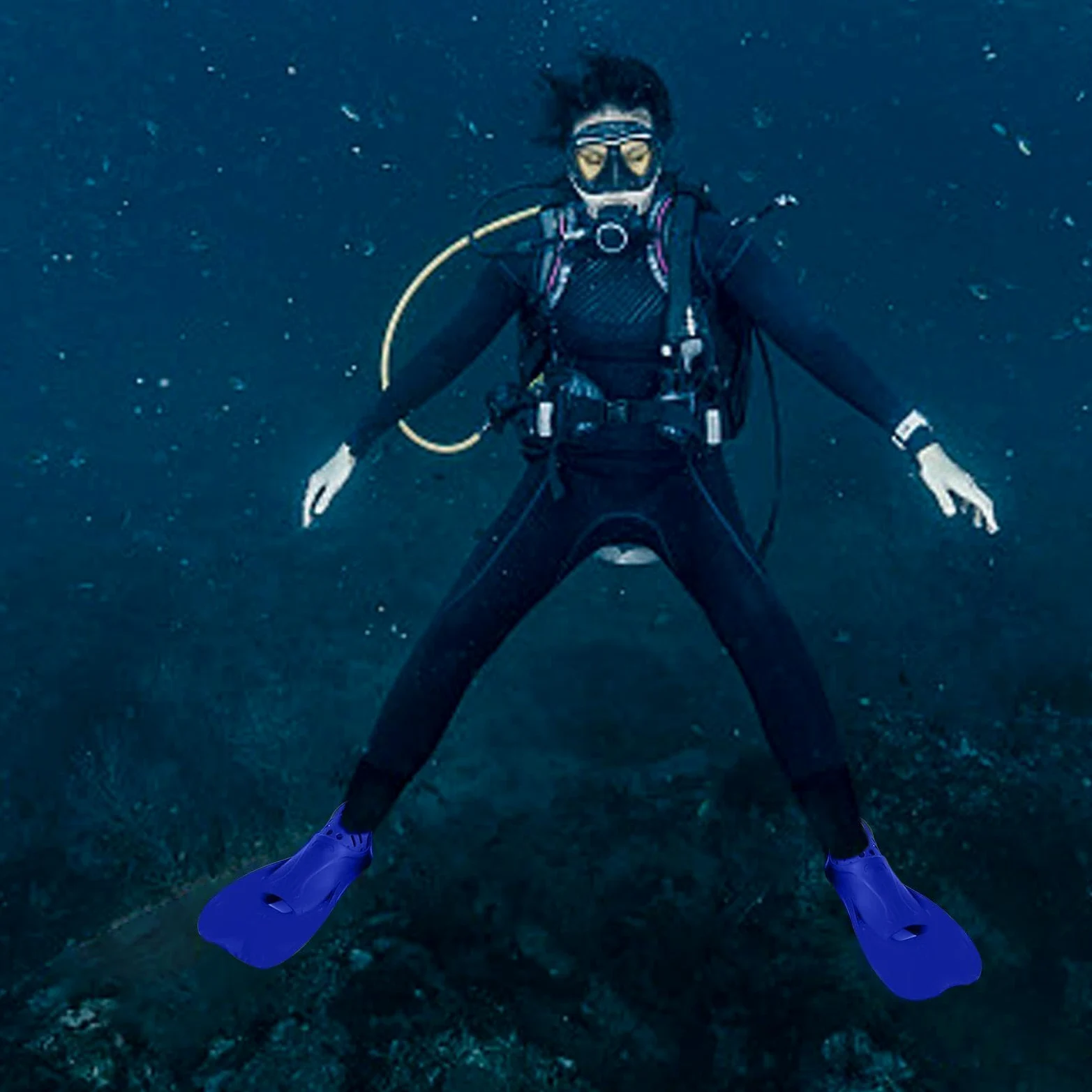 Aletas De Natación - Aletas Cortas Azul De Silicona, Pinn De Natación Leer A Pie Completo, Equipo De Propulsión Con Talón Abierto | Buceo Entrenamiento Buceo Esnórquel Hombres Mujeres Ejercicios