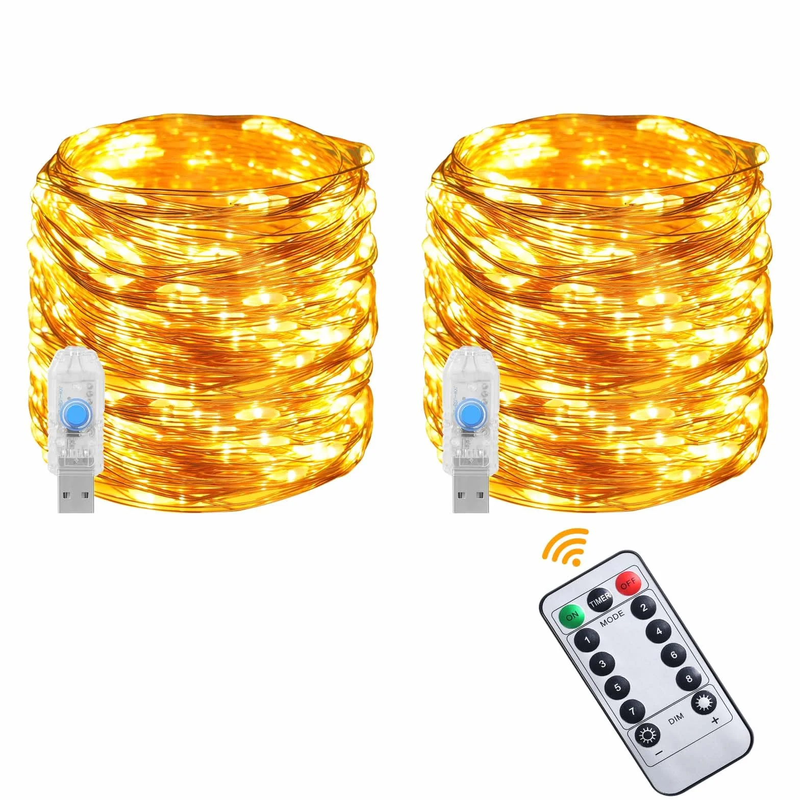 Vicloon Cadena de luces LED USB 10 m 100 LED 2 unidades mando a distancia 8 modos temporizador