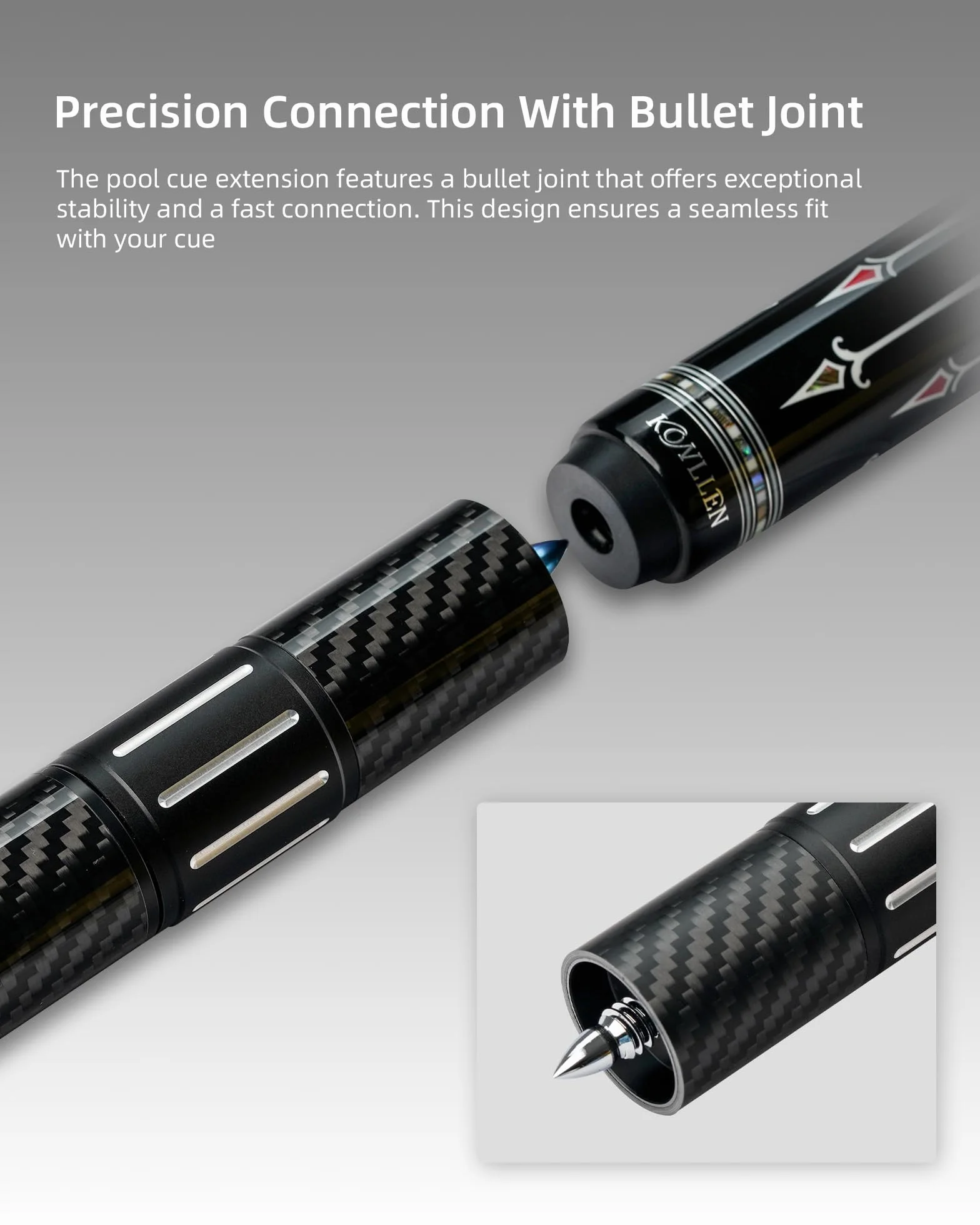 KONLLEN Pool Cue Extension Carbon Fiber Billiards Cue Extension with 3 Bumpers