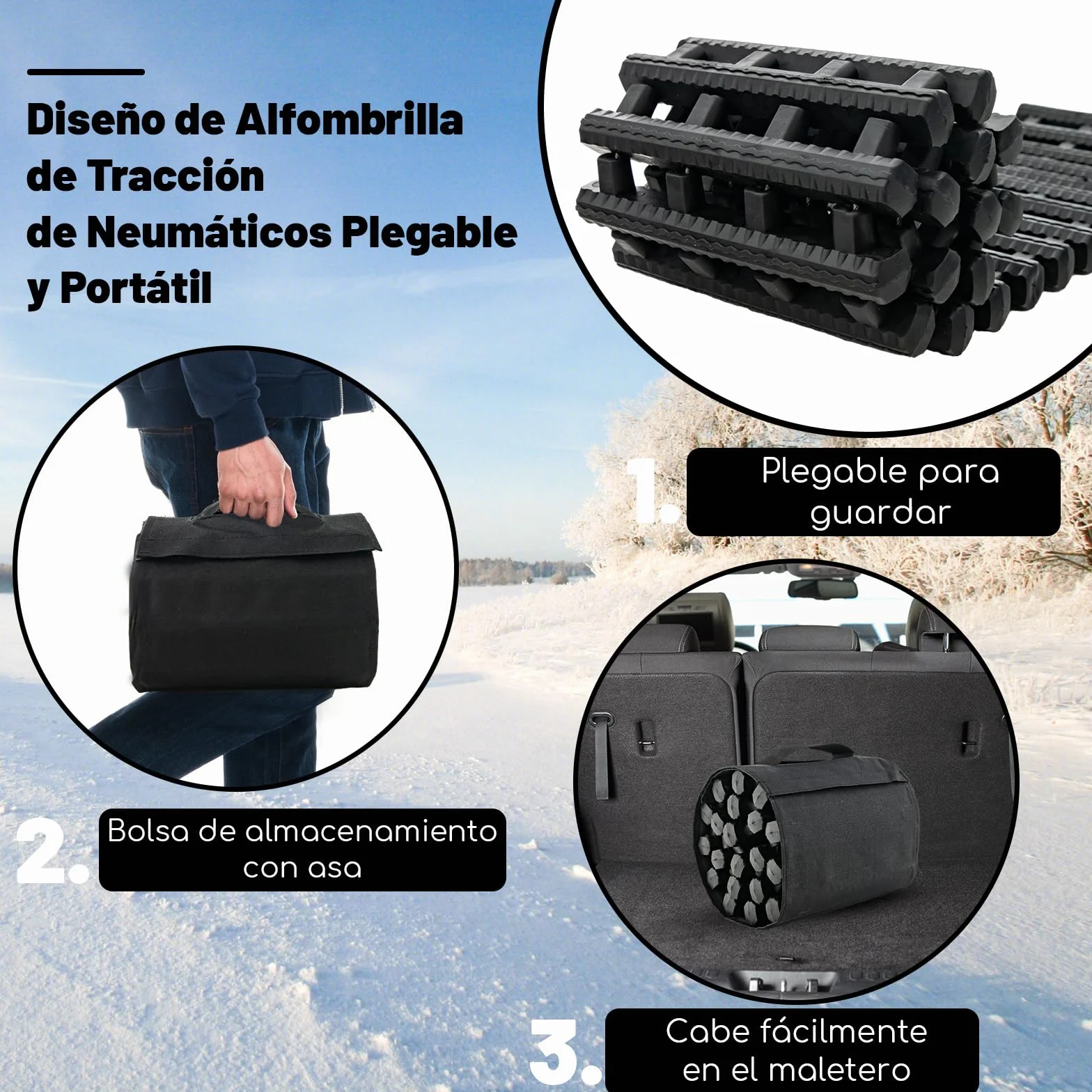 COSTWAY Juego de 2 Almohadilla Antideslizante Para Neumáticos, Alfombra de Tracción Enrollable de TPR, Tablas de Recuperación Plegable con Bolsa para Nieve, Hielo, Barro, Arena (82 x 21 x 2,8 cm)