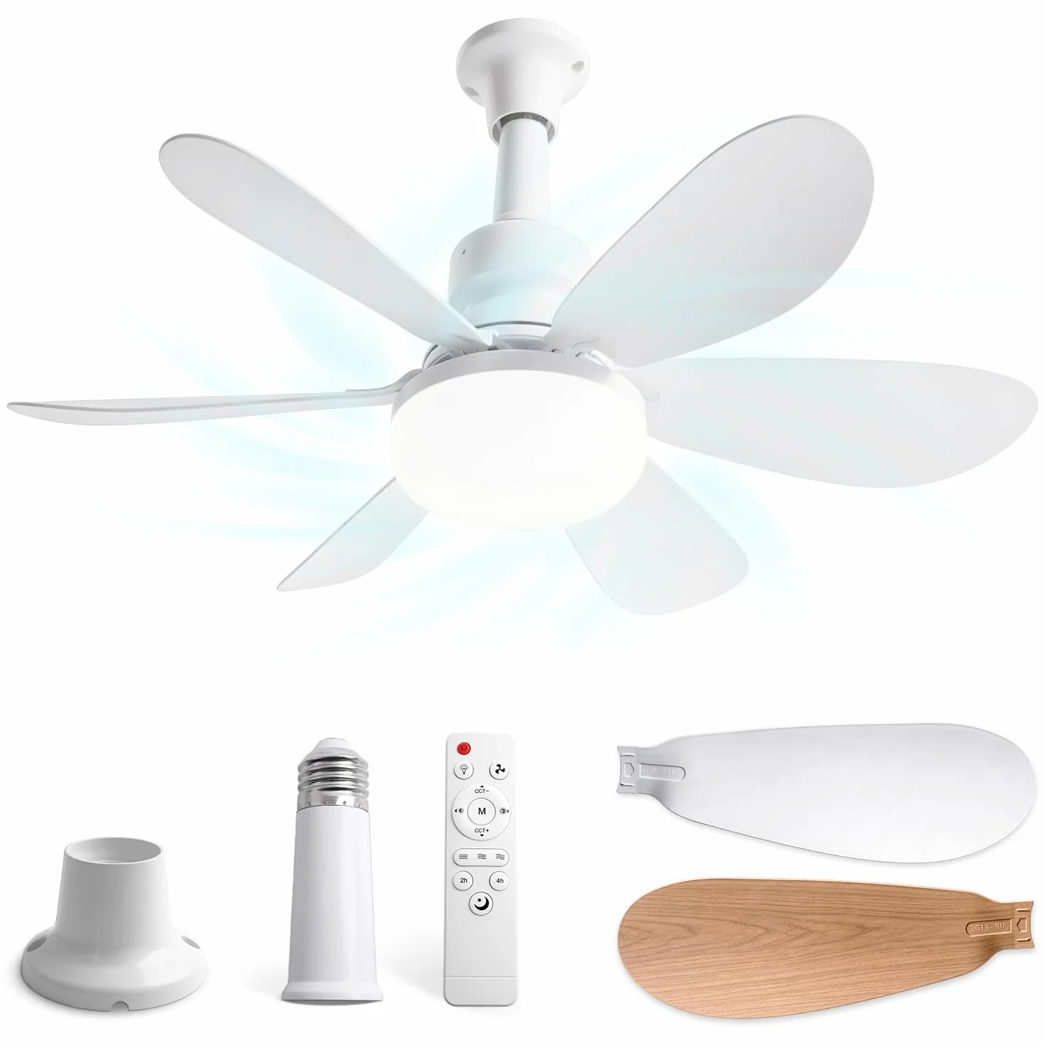 Ventilador de Techo 52cm con Luz LED 40W Regulable, Silencioso, 3 Velocidades, E27, para Interior Exterior