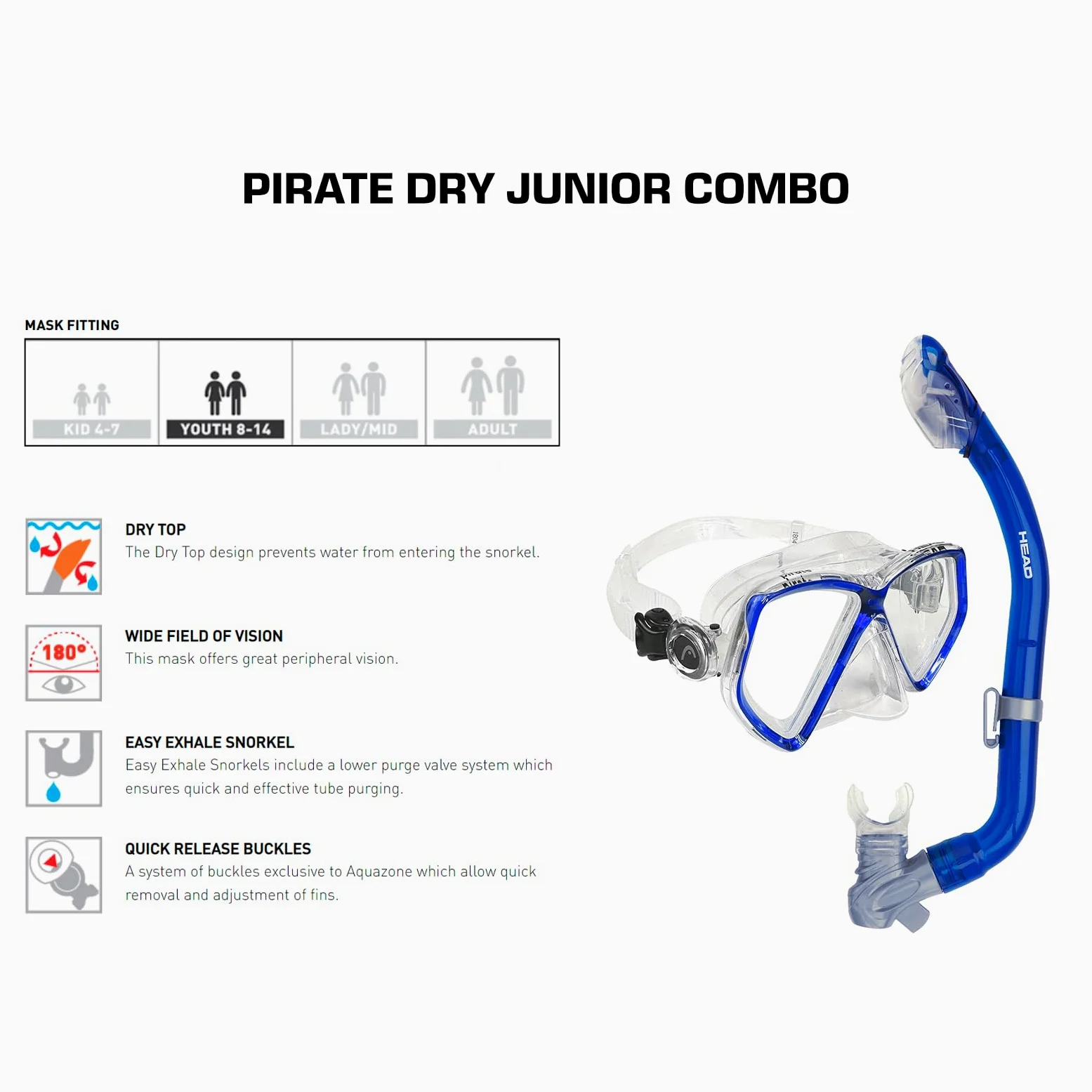 Mares Junior Pirate Dry Combo, máscara de Silicona y Juego de esnórquel