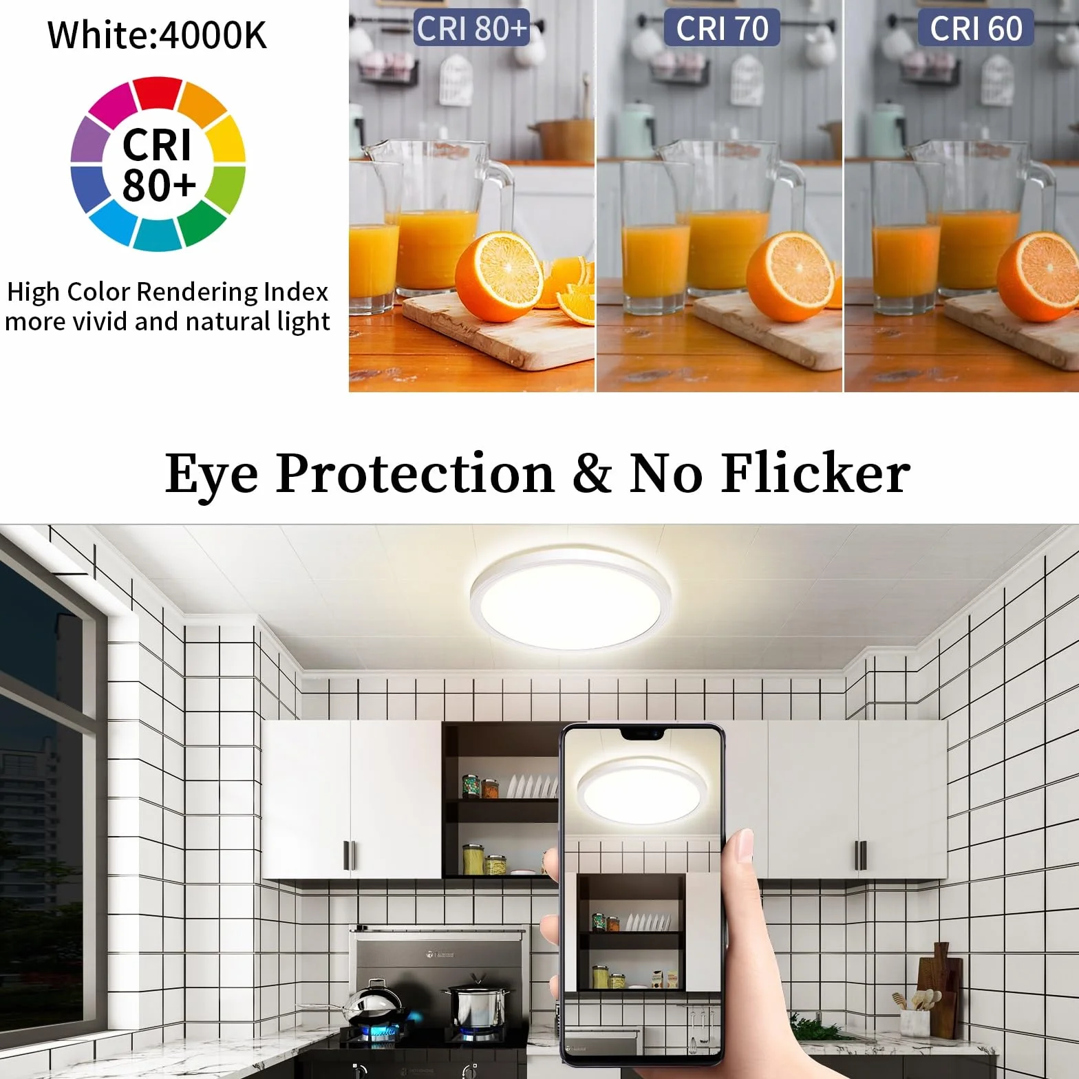 Plafon LED Redondo 18W 1600LM 3000K IP44 Ø22CM Lámpara de Techo Baño Cocina Interior