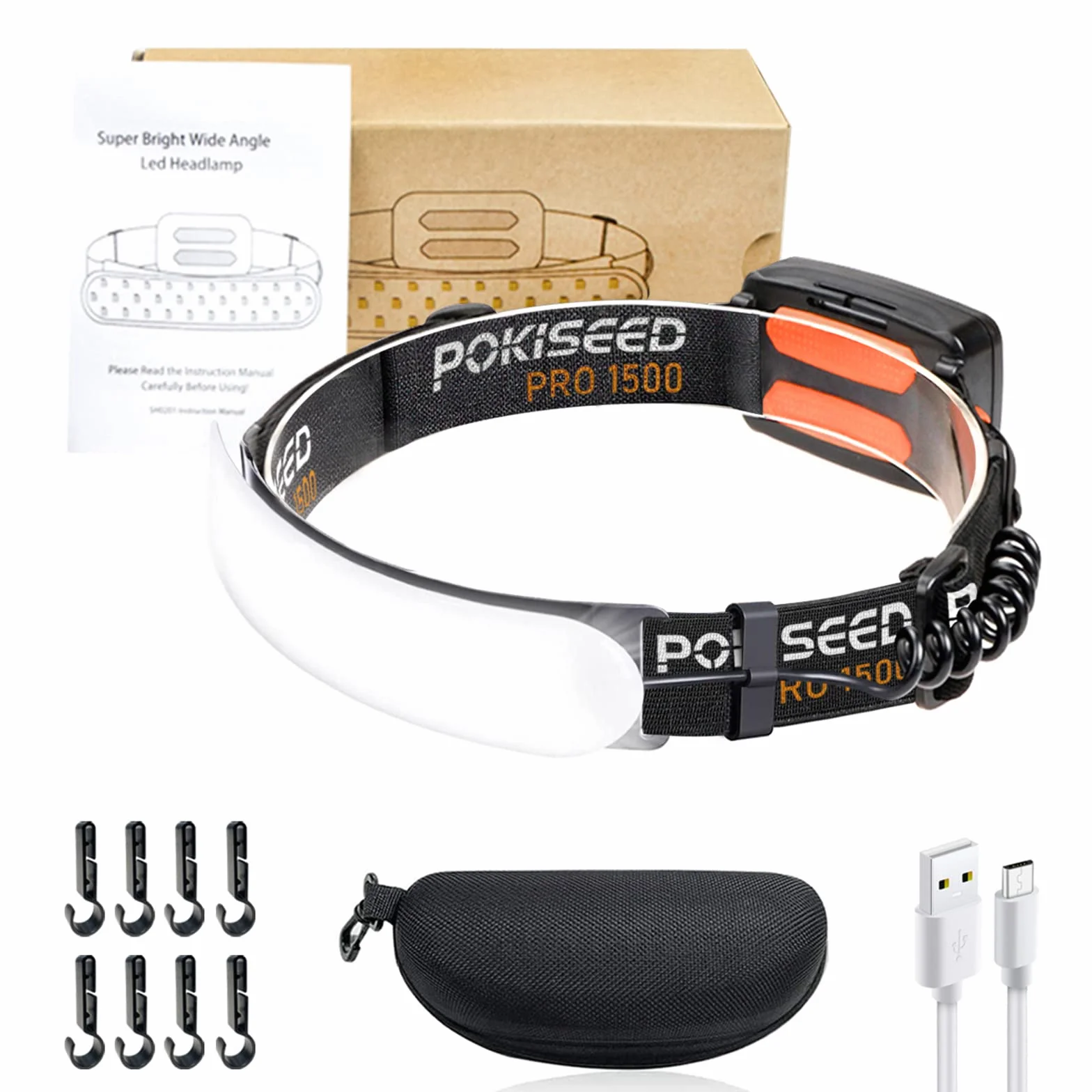 POKISEED Linterna Frontal LED Recargable 1500 Lúmenes USB-C 5000 mAh IPX6 Impermeable
