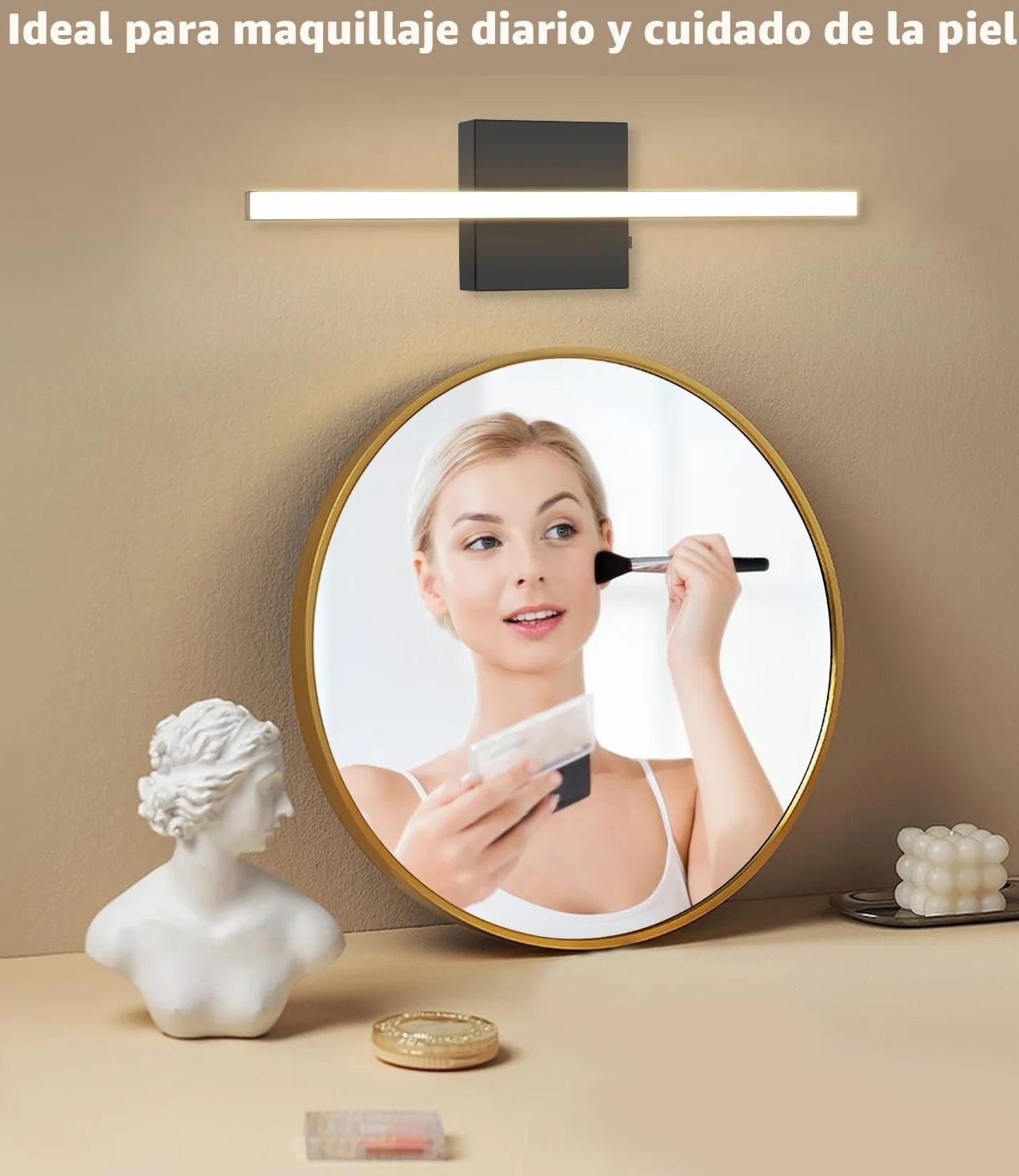Lámpara de Espejo para Baño 40CM LED 3000-6000K Control de Color Aplique Acrílica Pared Moderna