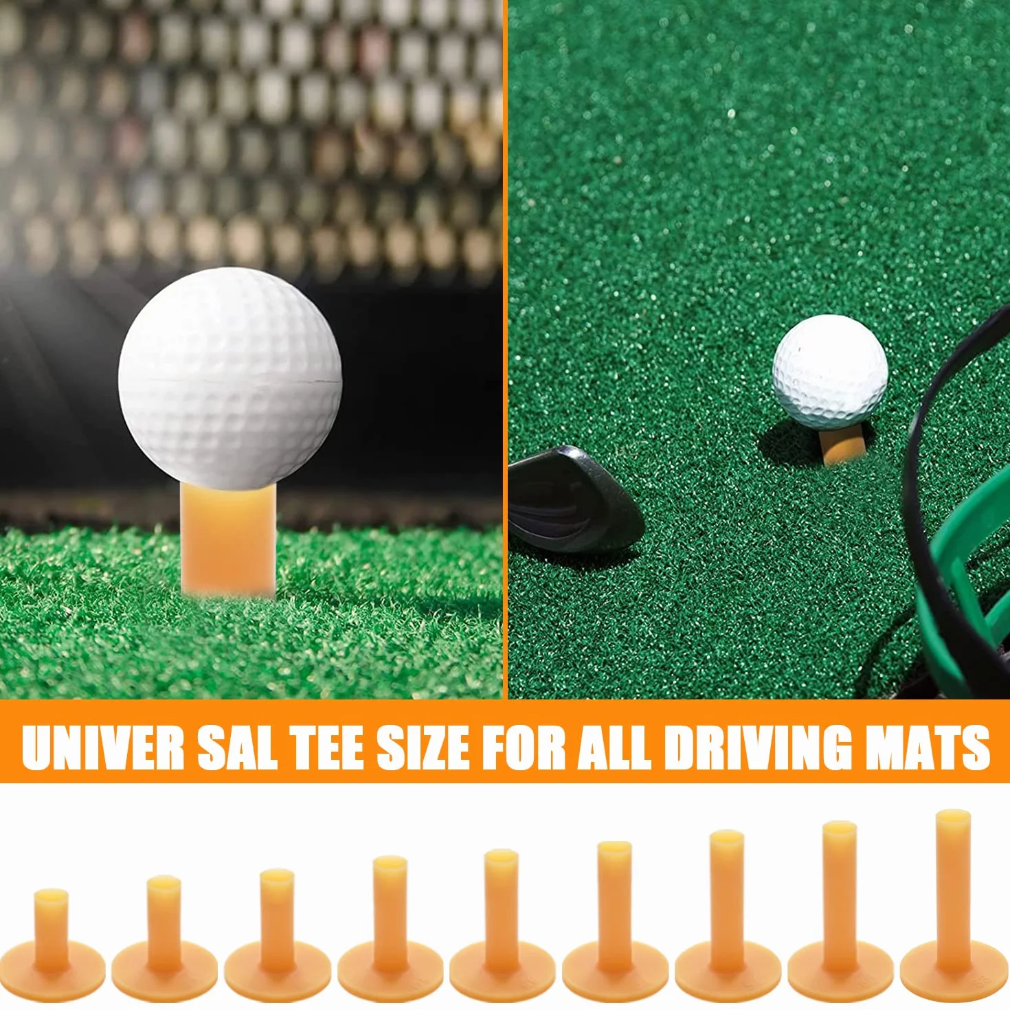 9 piezas de goma de golf Tees de Golf Tees 9 diferentes tamaños 35 mm/42 mm/54 mm/60 mm/65 mm/70 mm/75 mm/80 mm/83 mm, con 2 bolas perforadas de colores aleatorios (amarillo té)