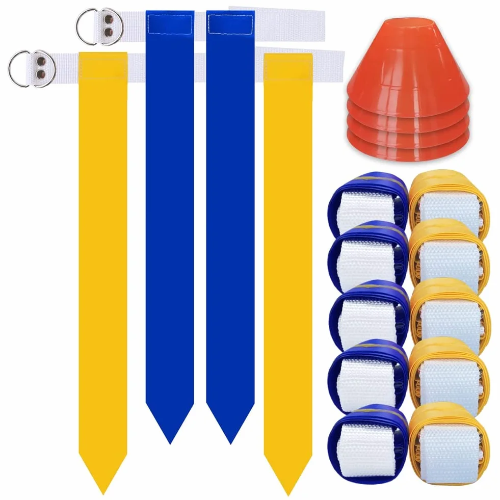 NISHZHU Flag Fútbol Set Cinturones de Fútbol Kit 10 Jugadores Flag Fútbol Cinturones y Banderas Set Amarillo&Rojo