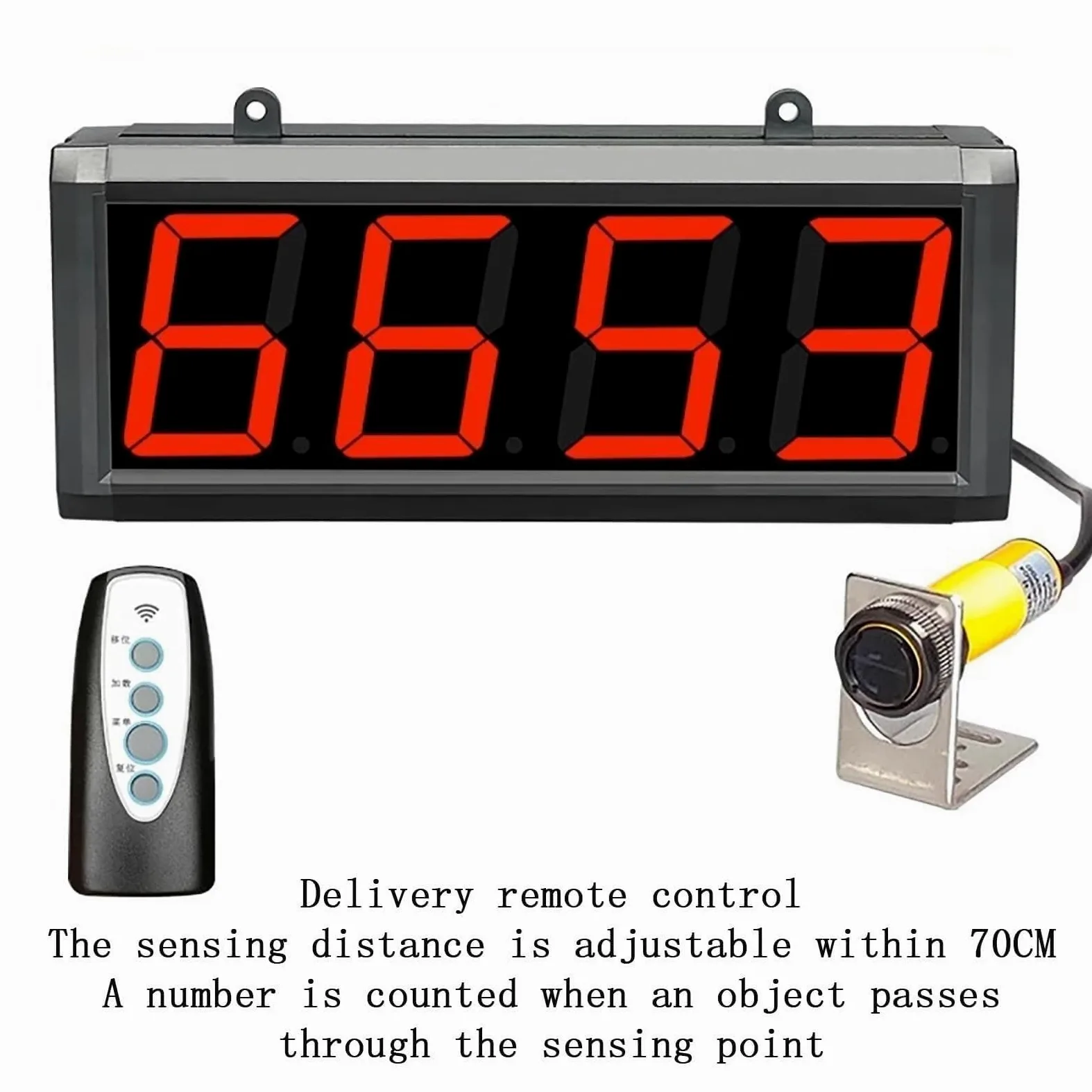 Contador Digital con Control Remoto, Pantalla de 4 Dígitos para Conteo Preciso, para Cintas Transportadoras, Líneas de Producción, Seguimiento de Visitantes (30cm Distance)