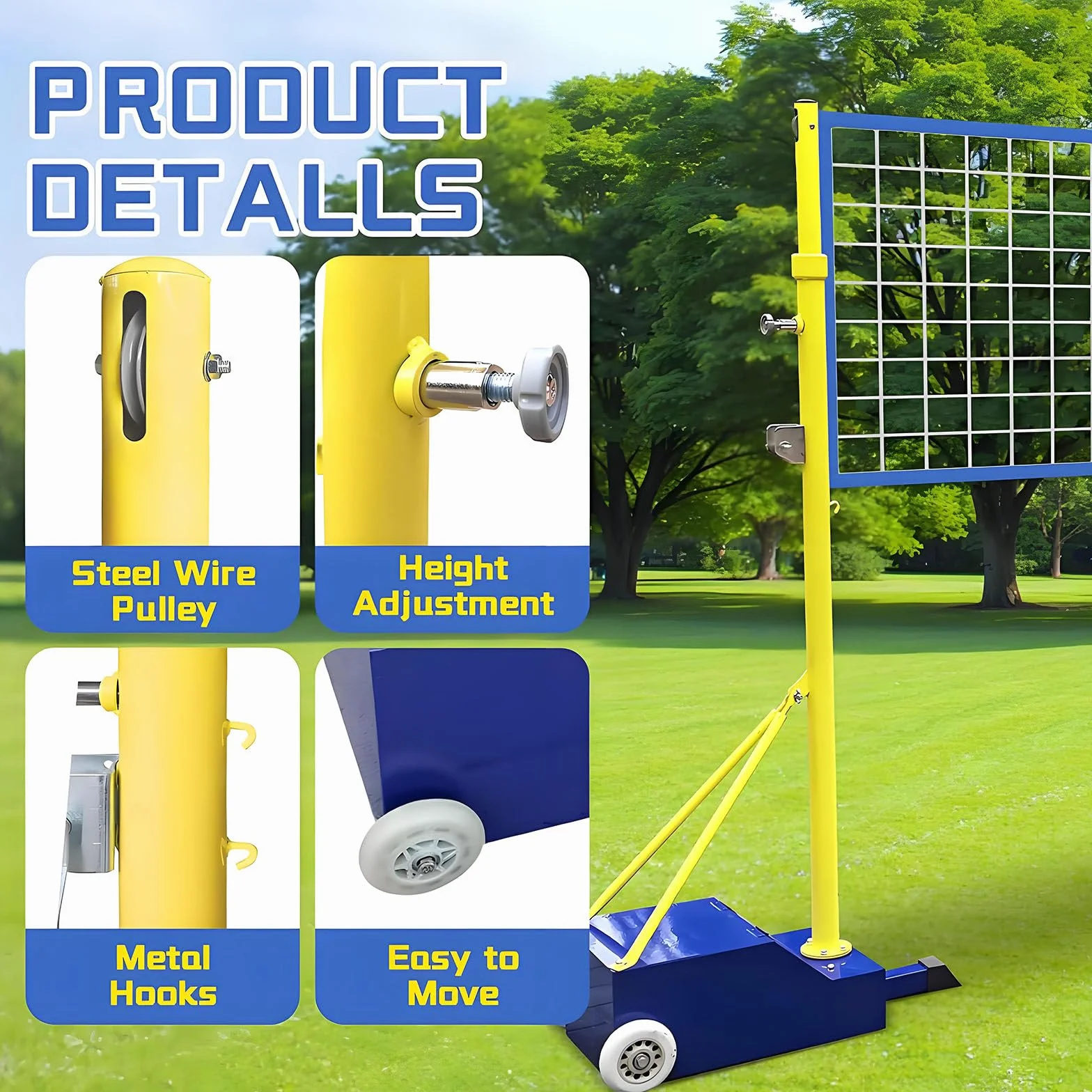 Postes De Voleibol con Base Estable, Red Ajustable 1,55-2,1 m, para Patio Exterior Adultos Niños