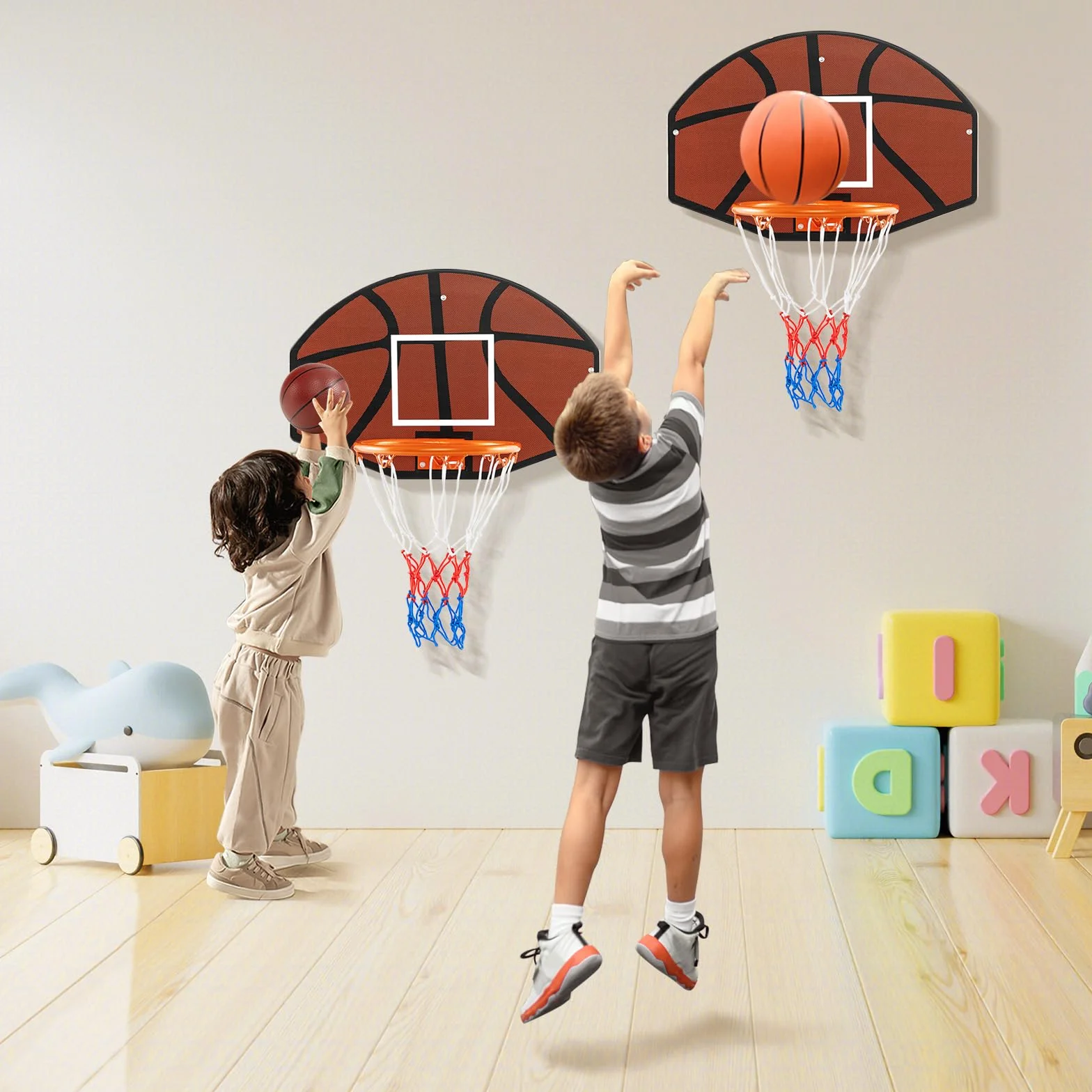 GOPLUS Canasta Baloncesto Montada en la Pared, Tablero con Red, 66x44.5cm