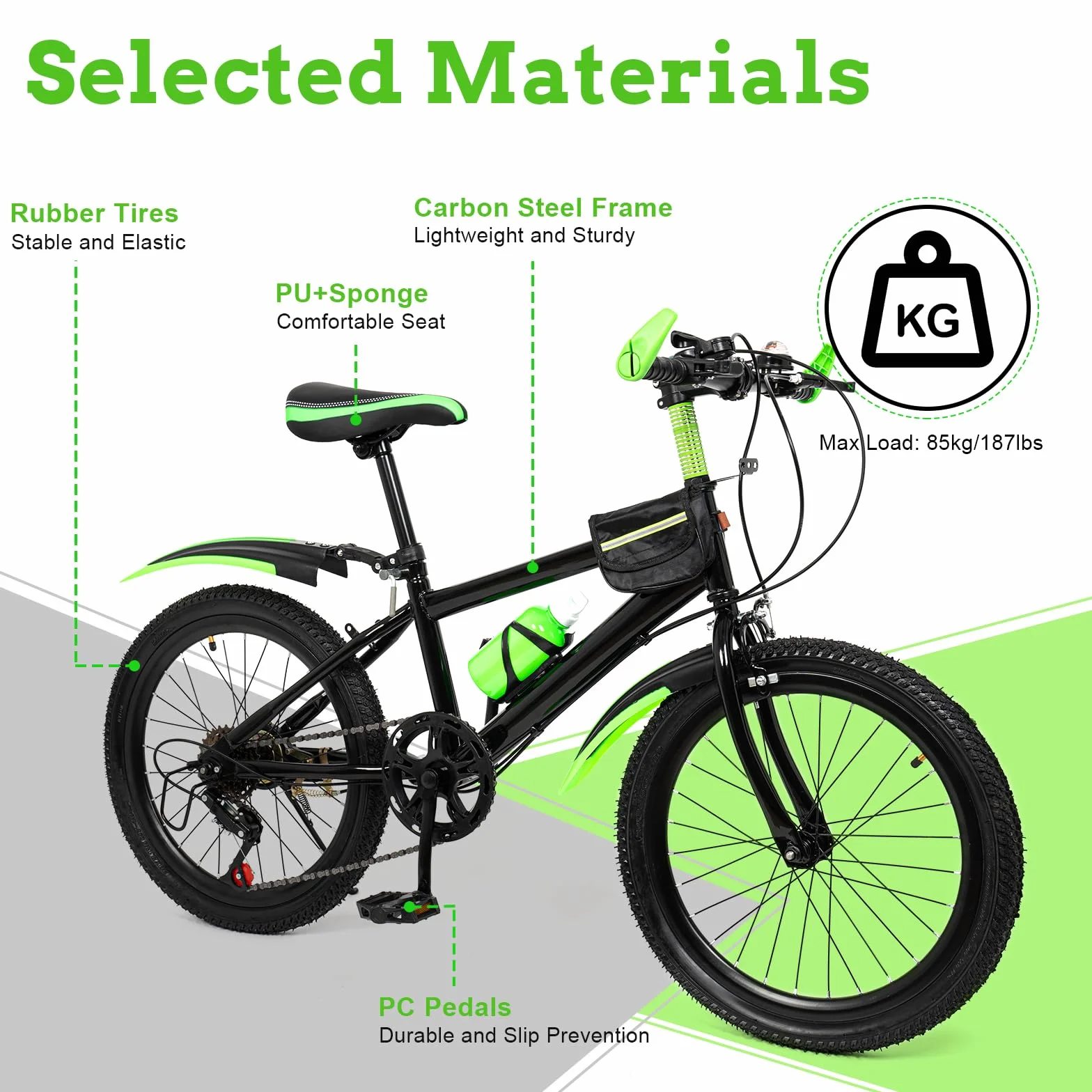 Bicicleta de montaña de 20 pulgadas, 6 velocidades, bicicleta de montaña para niños y niñas, bicicleta de montaña con campana de brújula y soporte para vaso de agua, bicicleta juvenil con