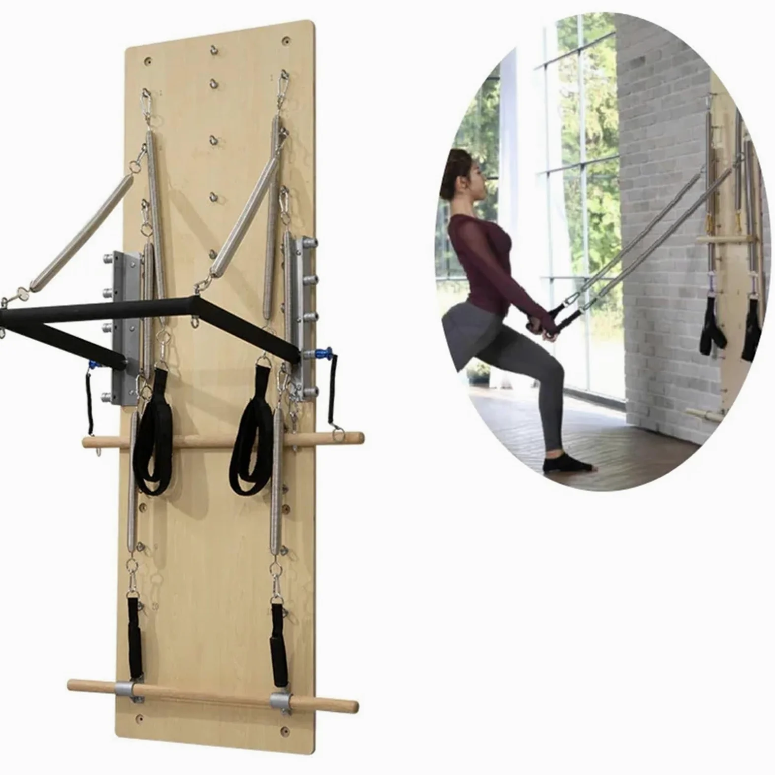 Muelle de Pilates Reformer Accesorio 8 Uds. Unidades de Tablero Pared for Pilates, trampolín, Equipo Madera, Juego Resorte Acero con Alambre Musical for Yoga y meditación Pilates