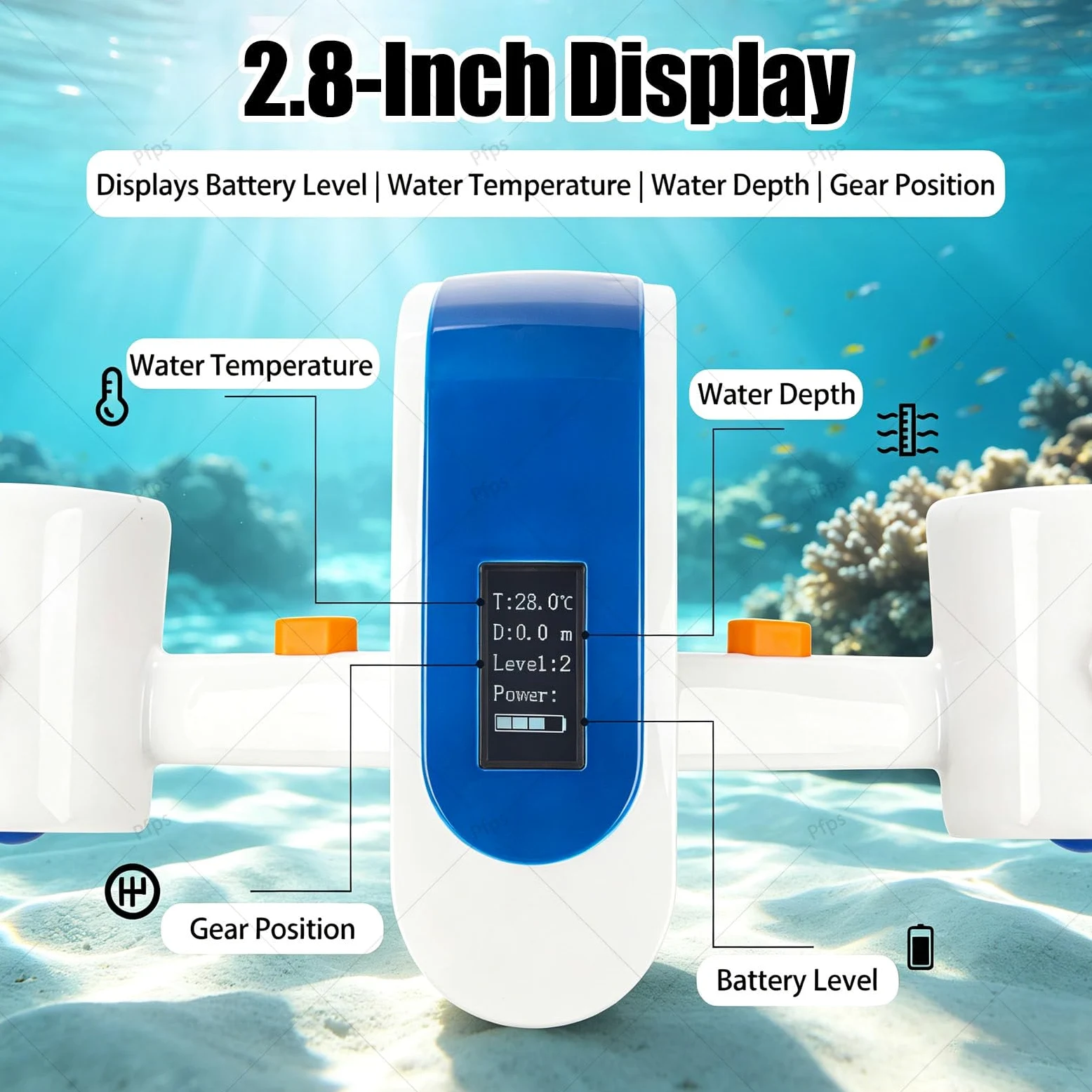 Scooter Submarino para Adultos, Pantalla De 2,8 Pulgadas, Scooter Submarino con Doble Motor, Velocidad De 1,6 M/S, Autonomía De 60 Minutos, para Practicar Snorkel