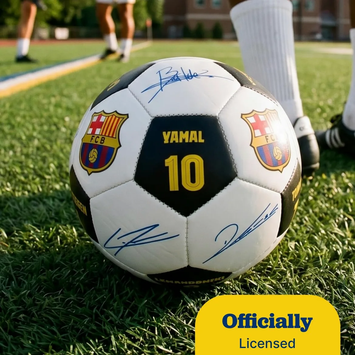 Maccabi Art Balón de fútbol oficial del FC Barcelona con firmas de jugador y números de jugador, talla 5