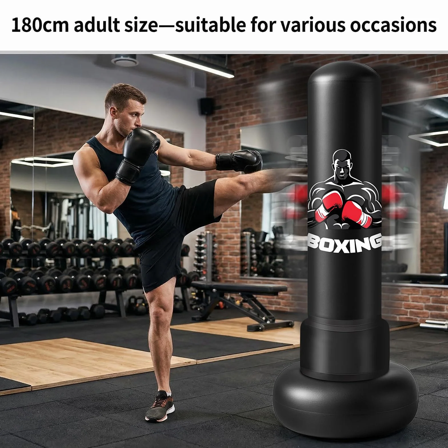 Saco de Boxeo Adulto 180cm Inflable de Pie con Guantes y Bomba Punching Bag de PVC Reforzado para Karate Kickboxing Taekwondo Saco Boxeo Pie para Entrenamiento en Casa