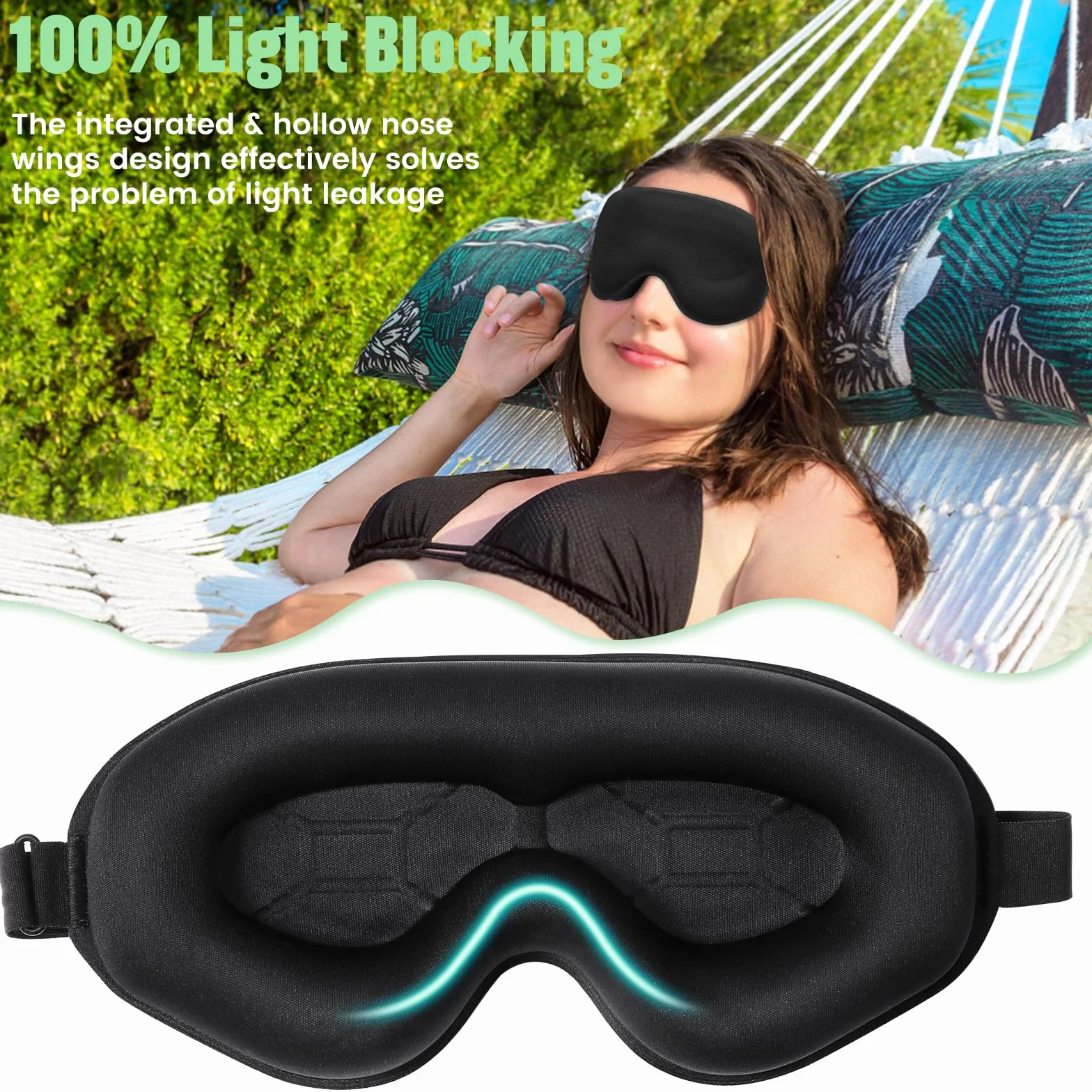 Antifaz para Dormir 3D Correa Ajustable Anti-Luz Sleep Mask para Mujer y Hombre Viajar