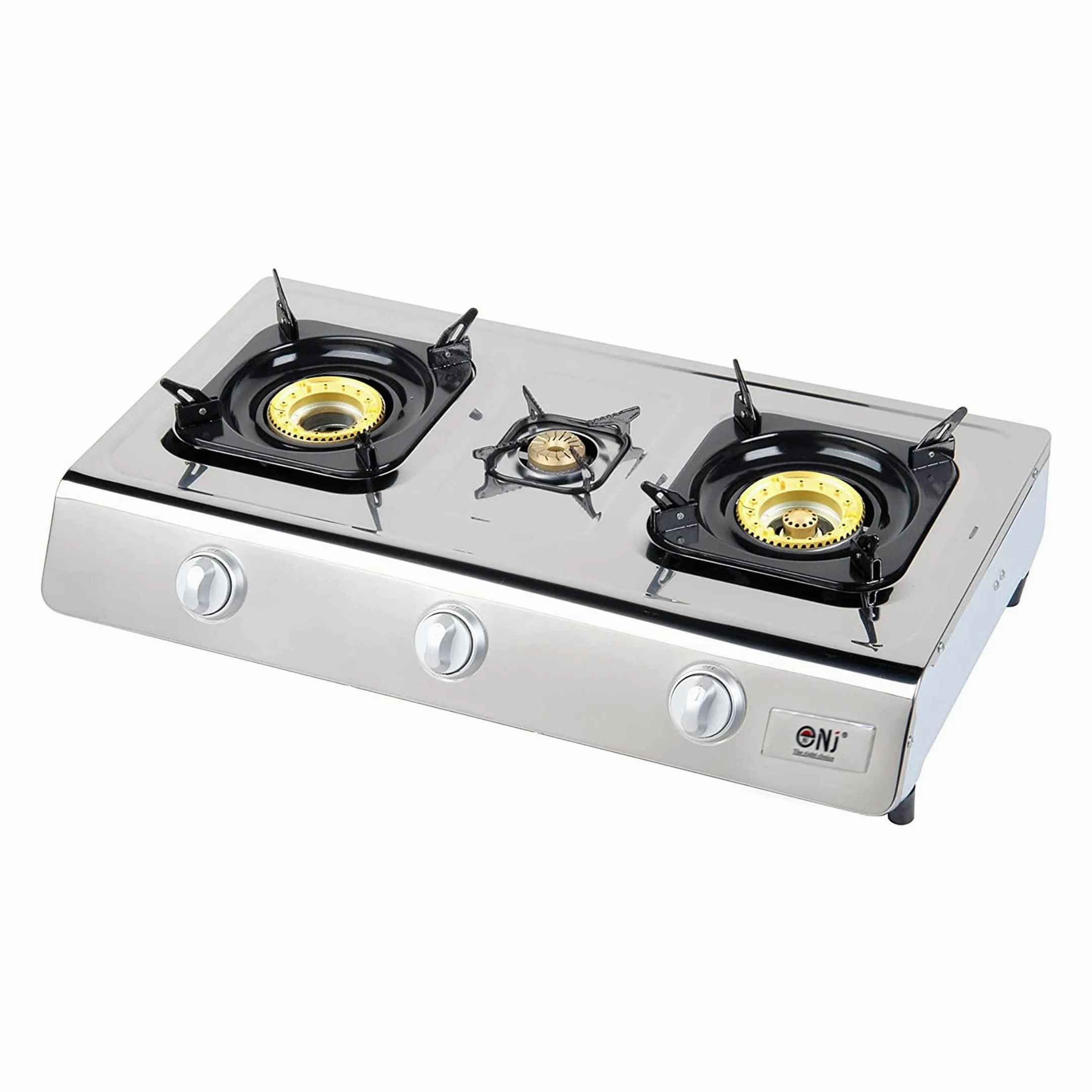 NJ Hornillo de Gas, NGB-300 - Camping Gas de 3 Fuegos para Exterior – Hornillo de Gas para Wok - Cocina Portátil de Gas GLP con Tecnología Eficiente y Encendido Automático, Acero Inoxidable – 8,0 kW