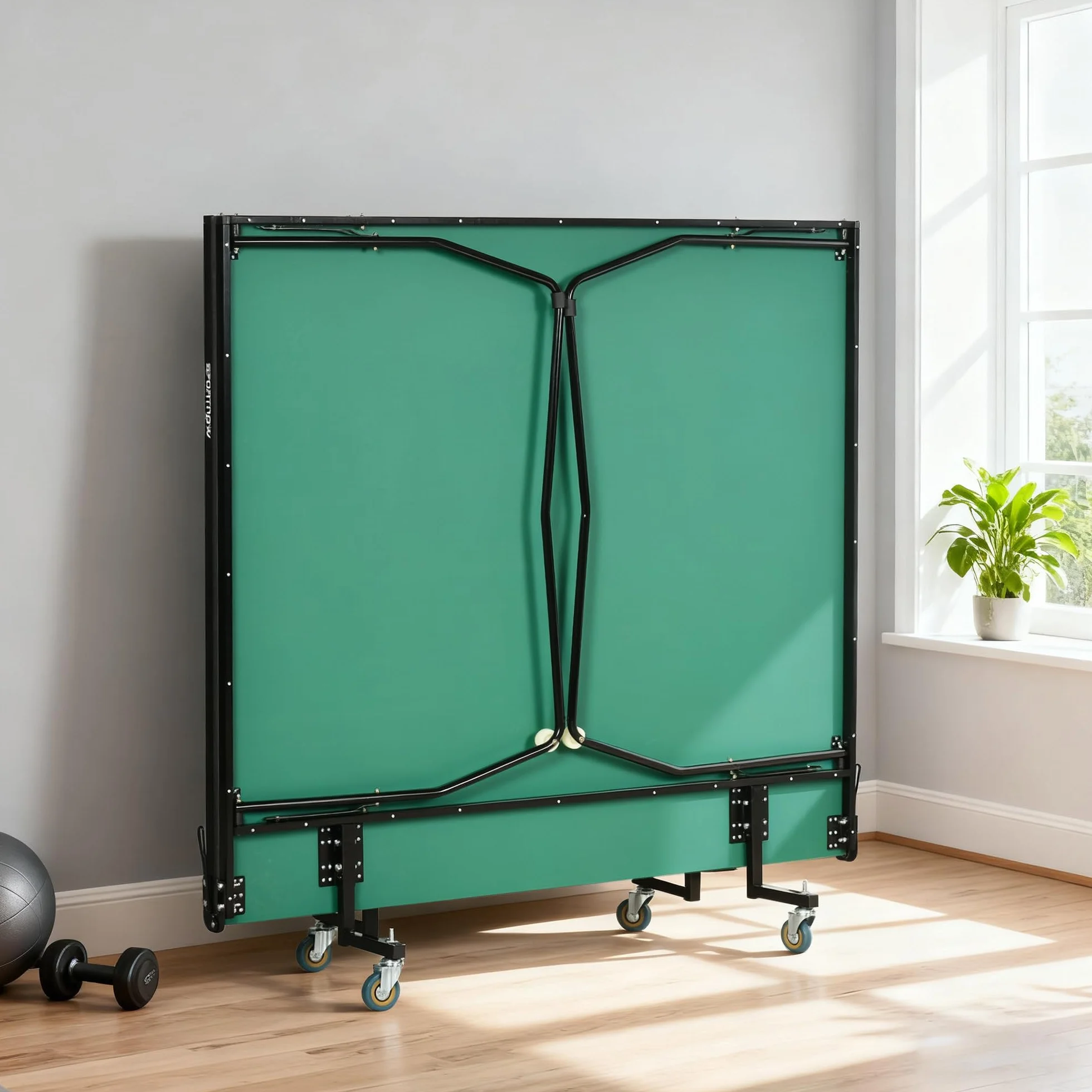 SPORTNOW Mesa de Ping Pong Plegable Profesional Tamaño Estándar con Red Paletas 3 Pelotas 274x152,5x76 cm Verde
