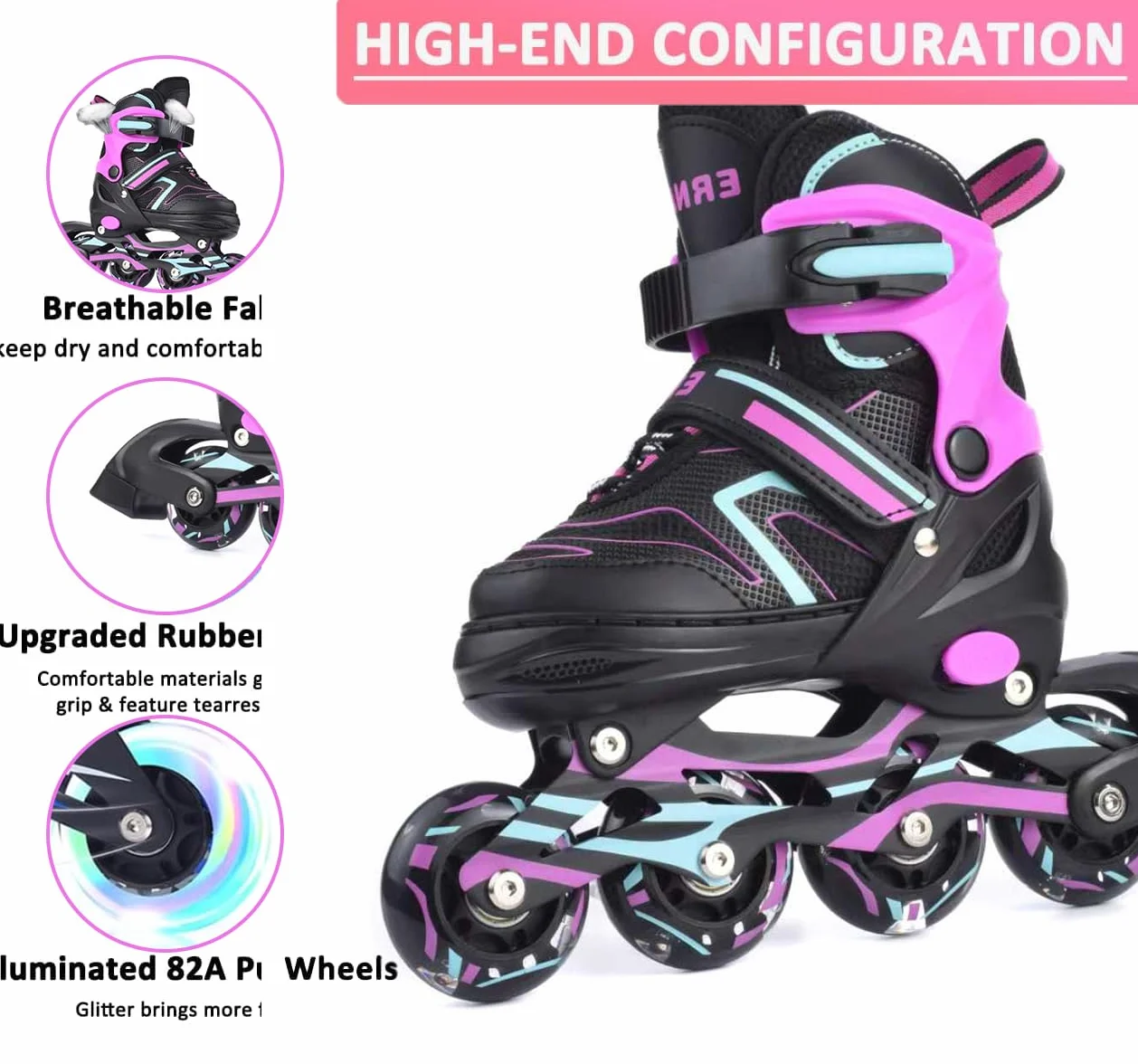 ERNAN Patines en línea Ajustables para niños y niñas con Ruedas de iluminación