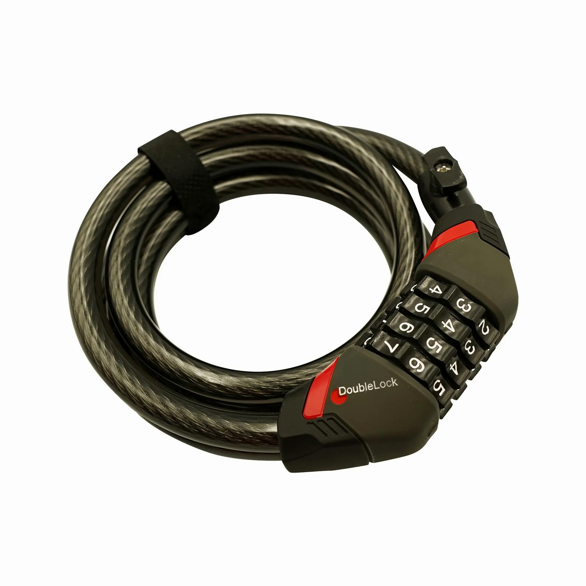DoubleLock Bobcat XL Bobcat - Candado de cable con combinación de bobina y soporte para bicicleta, cable compacto de 4 dígitos de 4 dígitos de grosor para bicicletas, bicicletas eléctricas, scooters