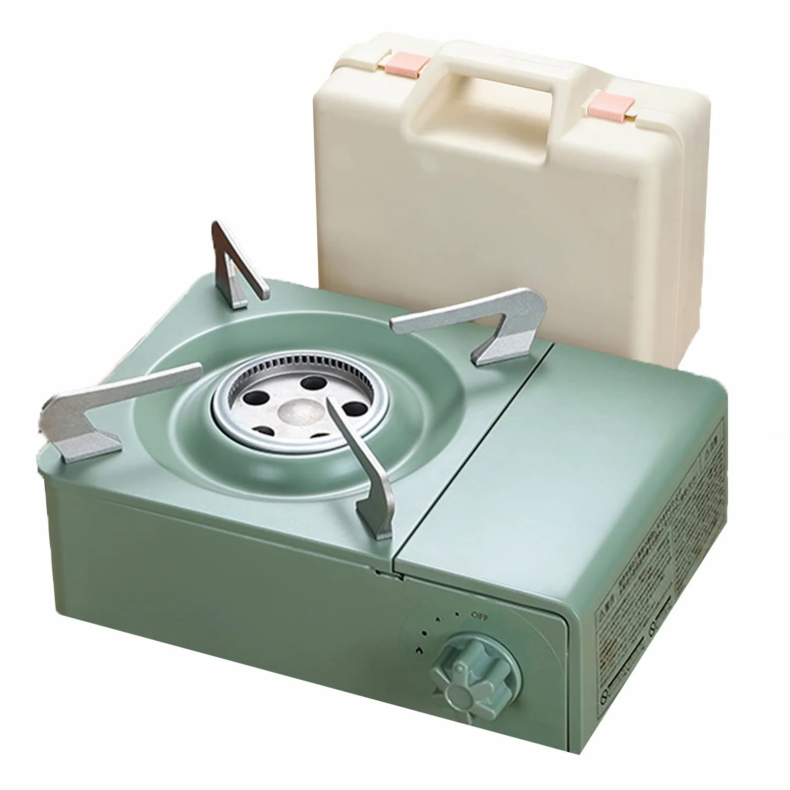 Hornilla portátil de butano para Camping con Encendido piezoeléctrico y Estuche de Transporte - Ideal para Senderismo, picnics y Cocina al Aire Libre, compacta. (Green)